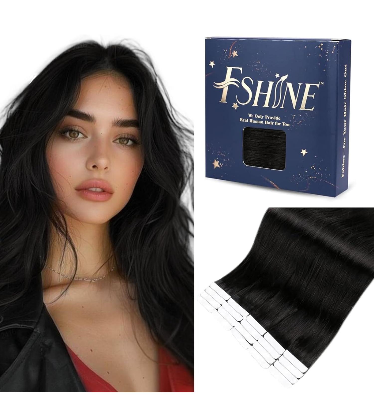 FSHINE TAPE Hair Extensions - Real Hair 35cm Black 50g (20 PCs) Seamless #1B Tape-In Extensions - Buy Online on GoSupps.com
