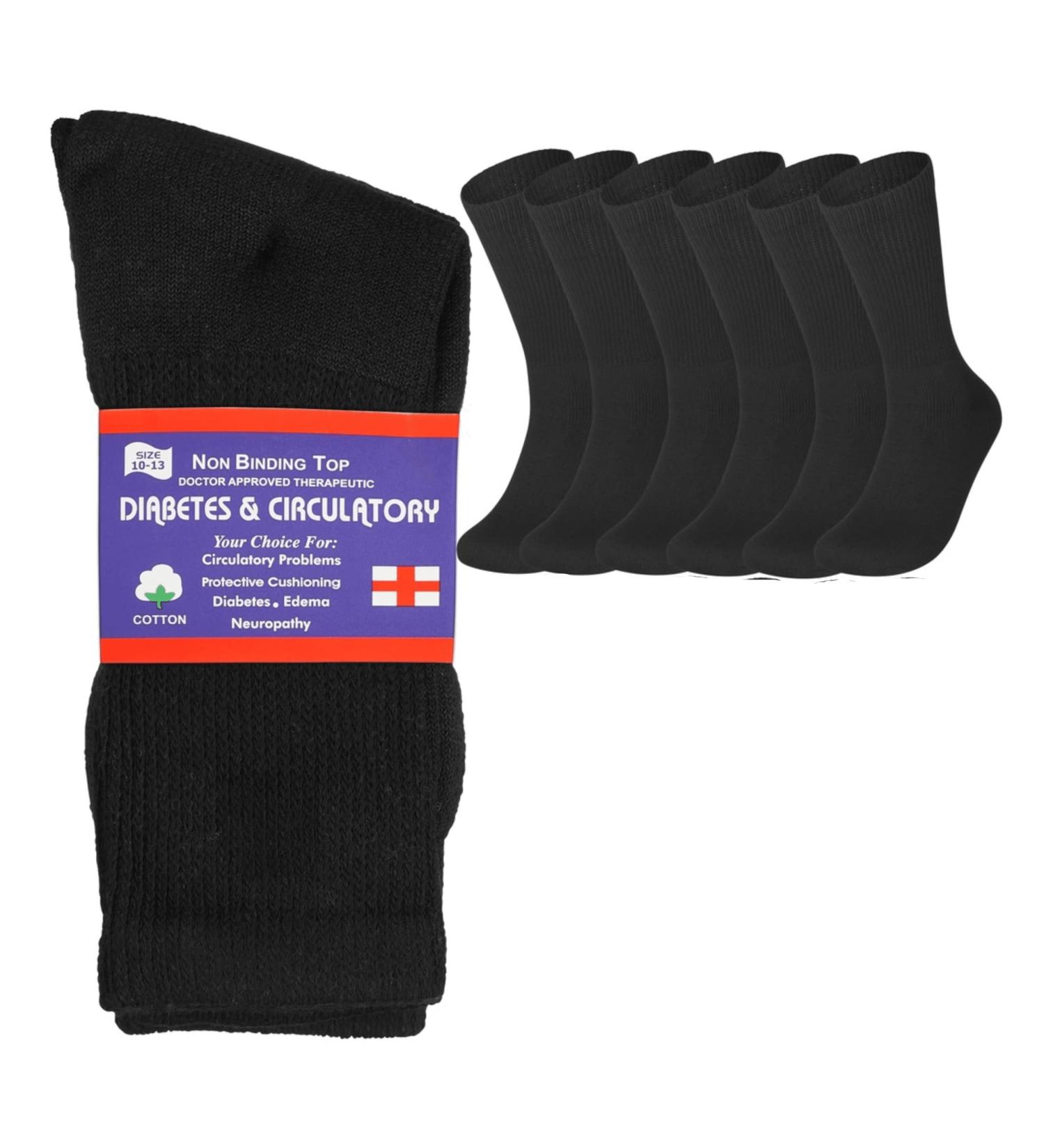 6 Pairs Diabetic Crew Socks Unisex Black/Grey/White Size 10-13 - Physicians Approved - Buy Online on GoSupps.com