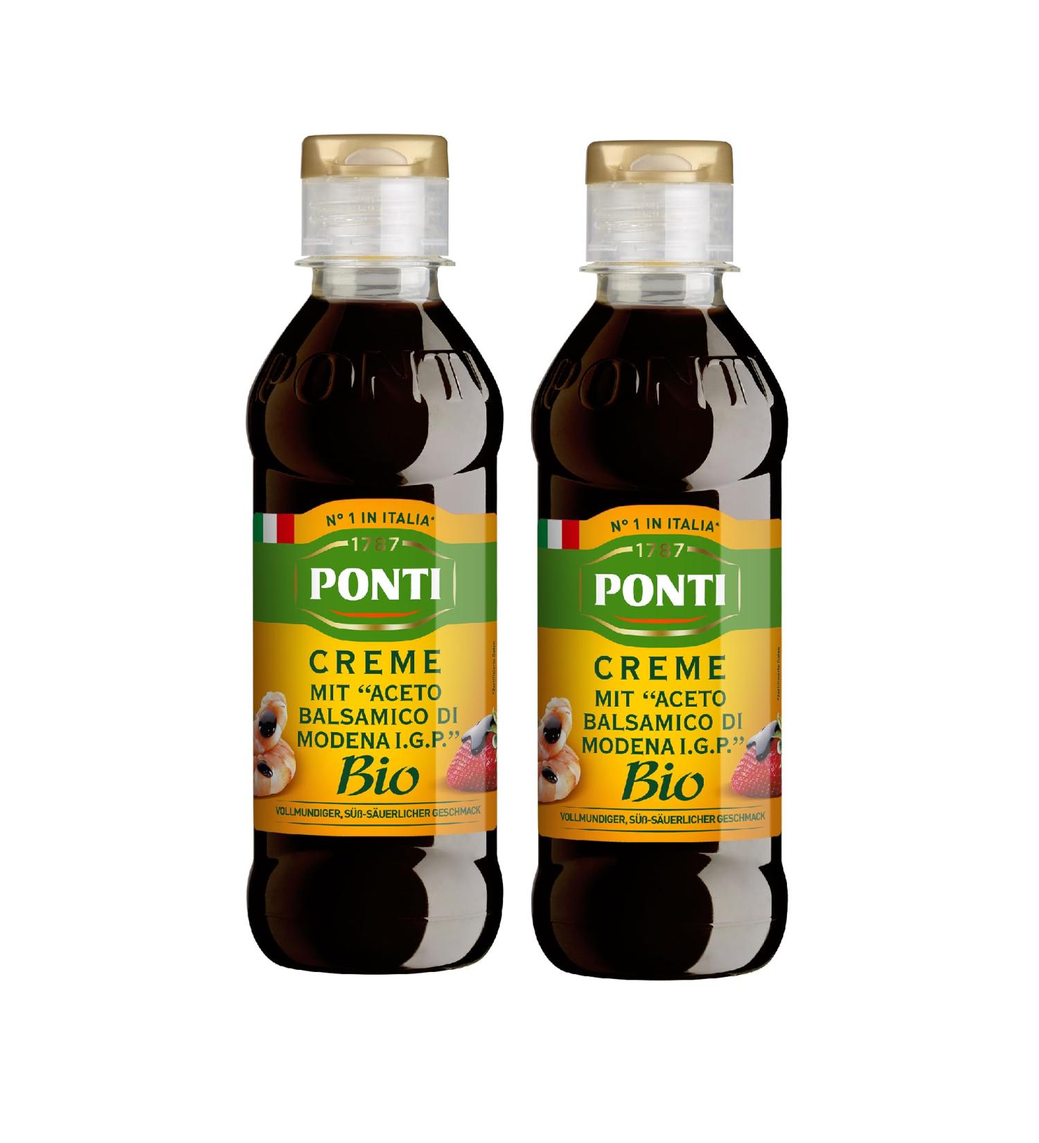 Ponti Organic Balsamic Vinegar of Modena IGP Glaze - 2x250g | Ideal for Meat, Fish & Vegetables | Sweet & Sour Flavour | Decorate Desserts - Buy Online on GoSupps.com