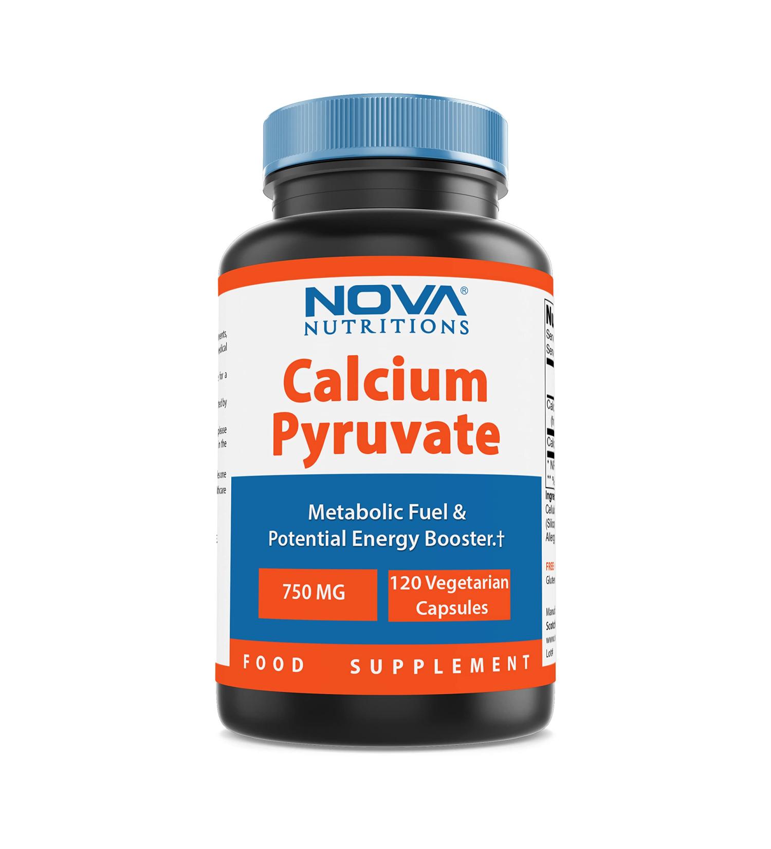 Nova Nutritions Calcium Pyruvate 750mg Capsules - 120 Count for Weight Management - Non-GMO - Buy Online on GoSupps.com