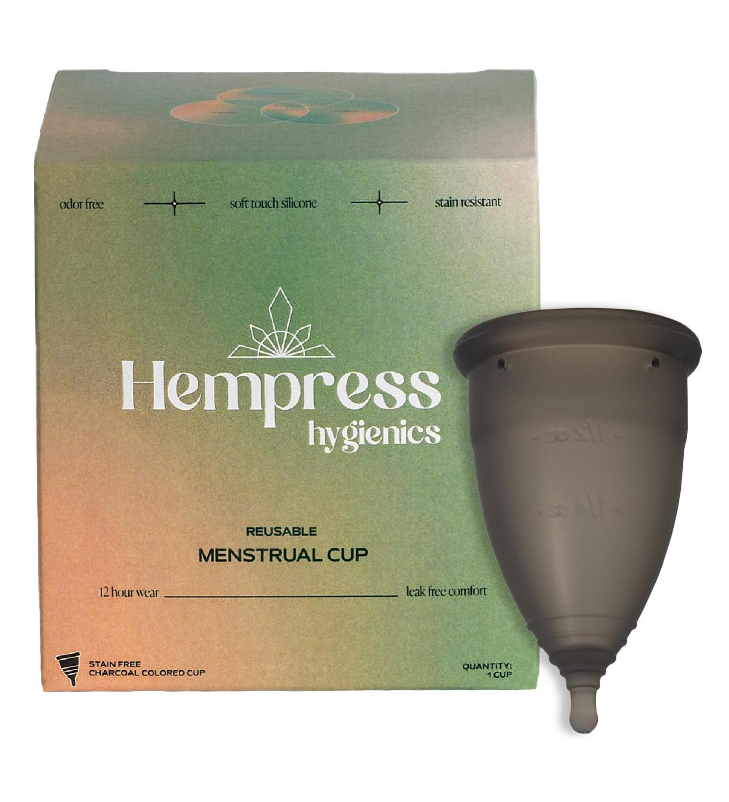 Hempress Charcoal Period Cup - Medical Grade Silicone Reusable Menstrual Cup for Women Soft Leakproof & Stain Resistant - Up to 12 Hour Comfort - Buy Online on GoSupps.com