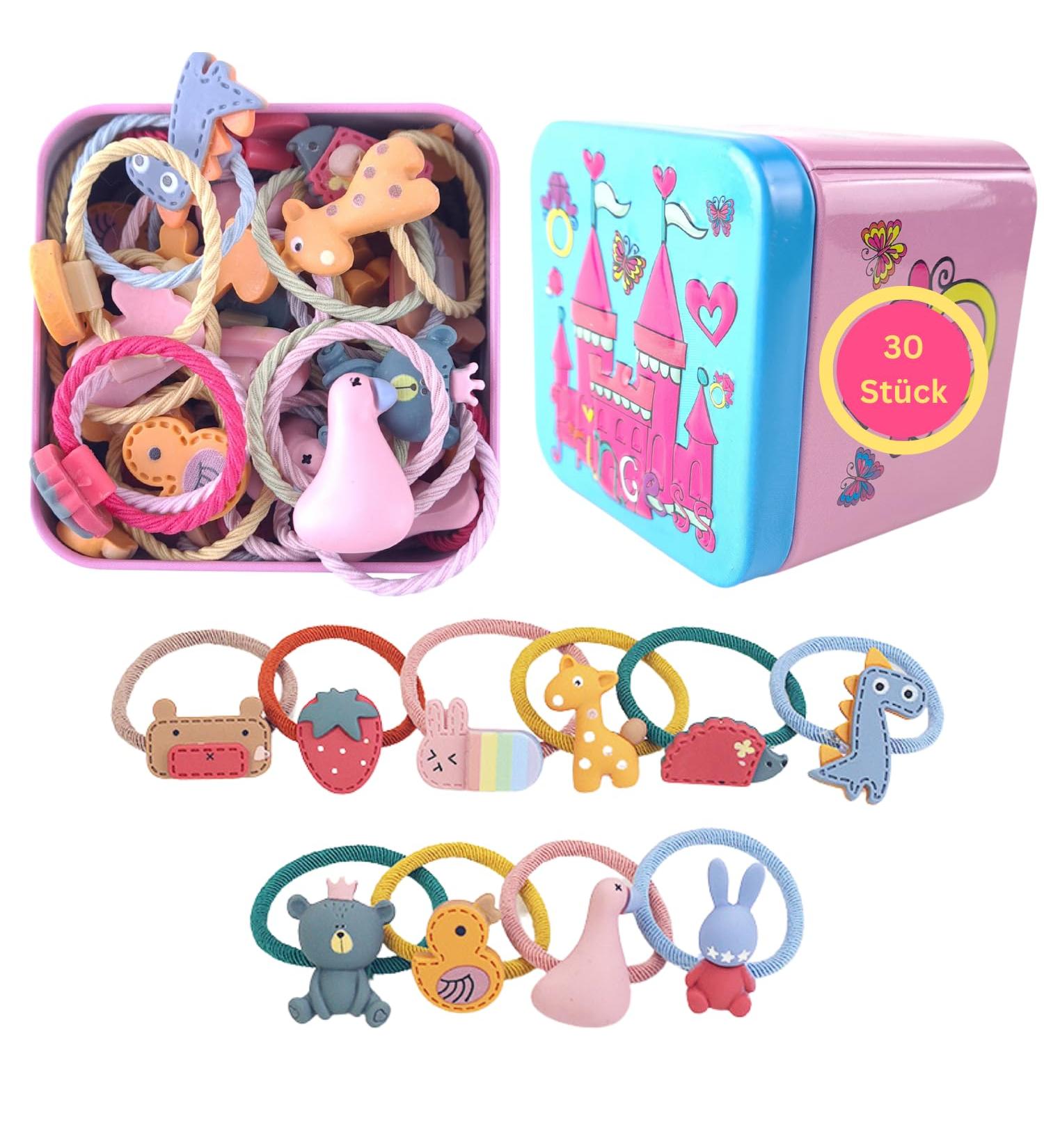 30 Cute Cartoon Animal Hair Ties for Girls in Metal Box - Thin Elastic Bands for Children s Hair Jewelry - Buy Online on GoSupps.com