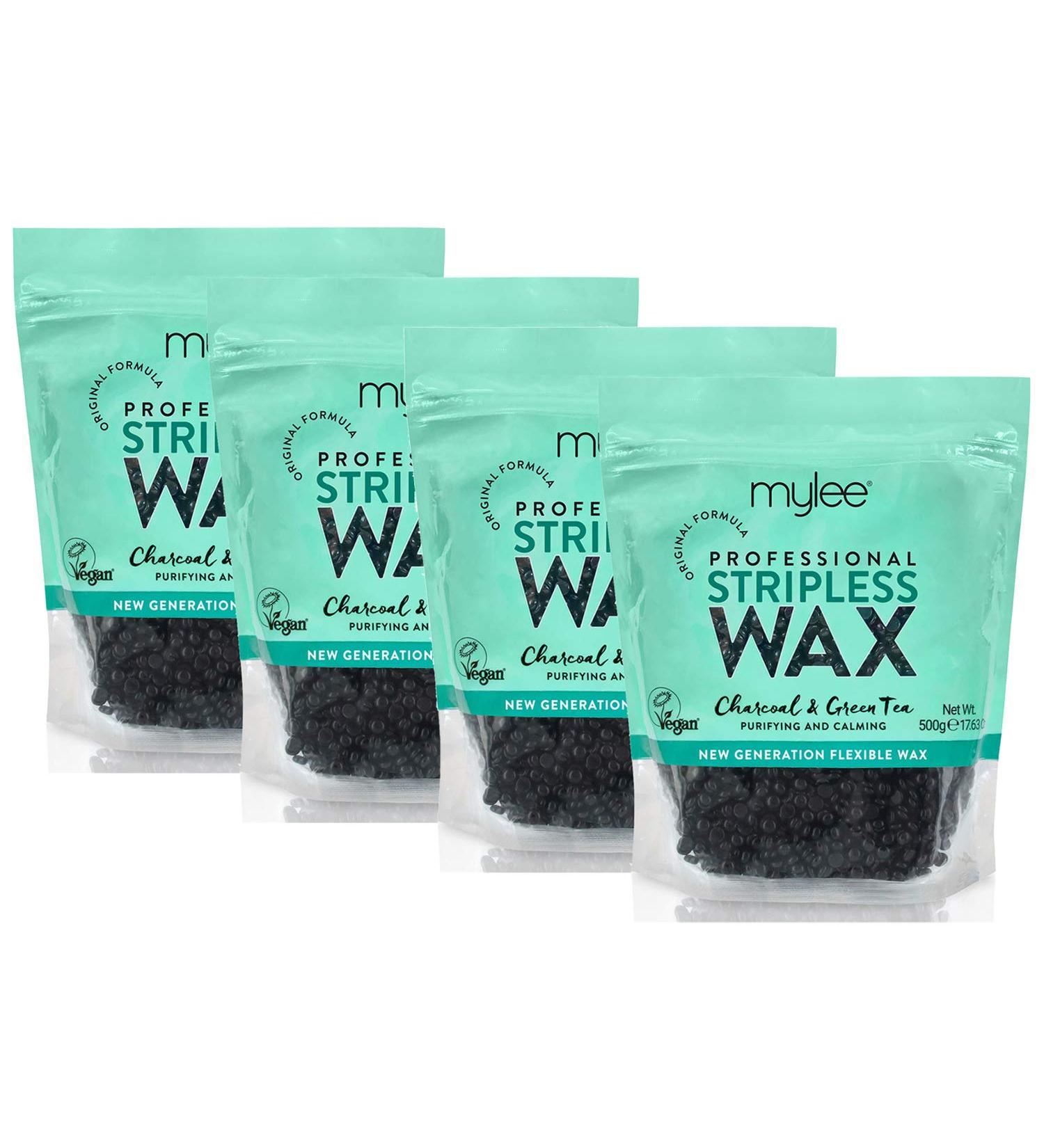 Mylee Professional Stripless Hard Wax Beads 500g Stripless Depilatory Waxing Pellets Solid Film Beans Painless Gentle Hair Removal of Full Body Face & Bikini Line (Charcoal & Green Tea Pack of 4) - Buy Online on GoSupps.com