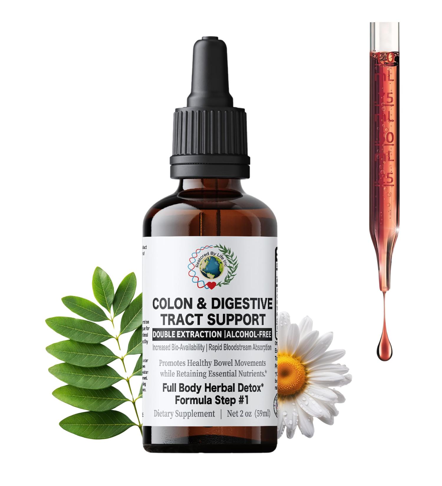 Restored By Life Colon Digestive Tract Support | 2 oz. Liquid Extract Tincture | Detox Cleanse Support Formula - Buy Online on GoSupps.com