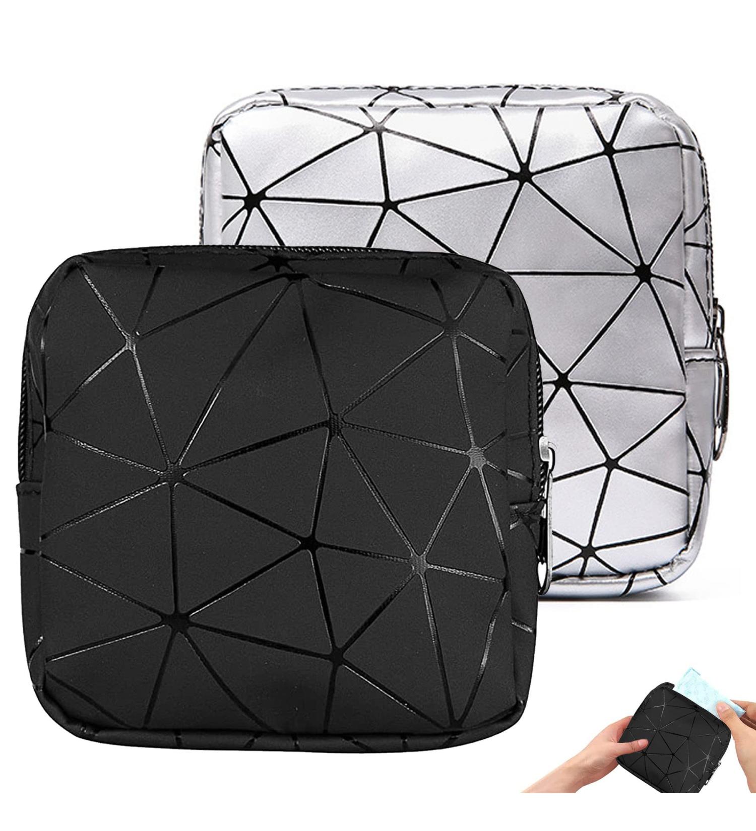 Tampon Binding Storage Bags 2 Portable Zippered Menstruation Bags for Women & Girls | Black & Silver - Buy Online on GoSupps.com