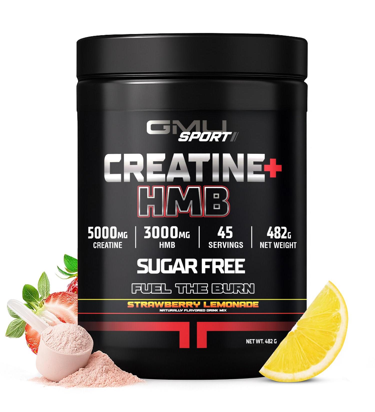 GMU SPORT Creatine 2.0 Flavored Creatine + HMB Powder | 45 Servings |5g Creatine Monohydrate + 3g HMB + Piperine |Strength Recovery & Muscle Builder | Strawberry Lemonade Drink Mix for Men & Women - Buy Online on GoSupps.com