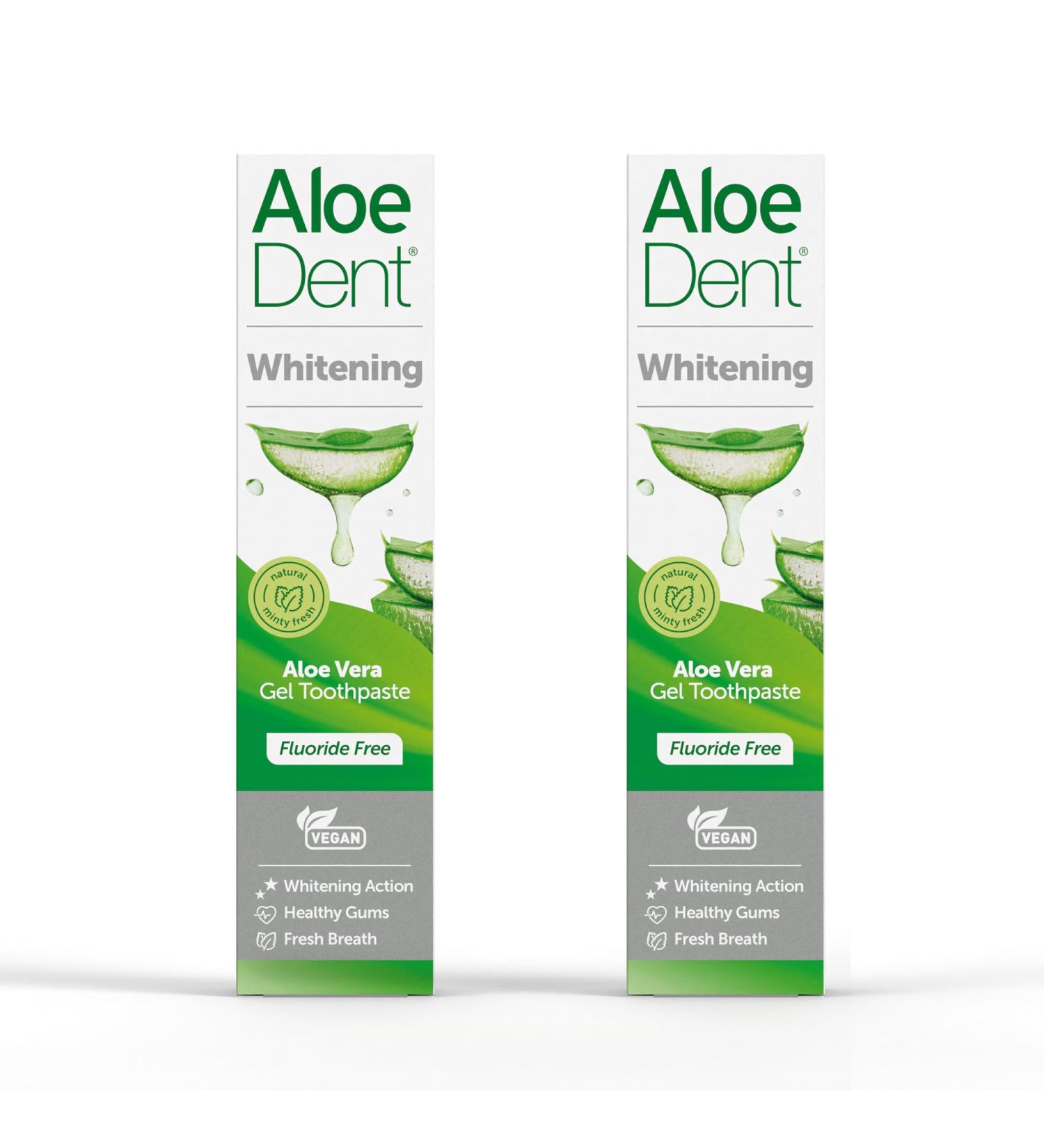 Aloe Dent AloeDent 2-Pack Fluoride-Free Aloe Vera Whitening Toothpaste 100ml Natural Peppermint SLS-Free Naturally White Teeth and Healthy Gums Vegan