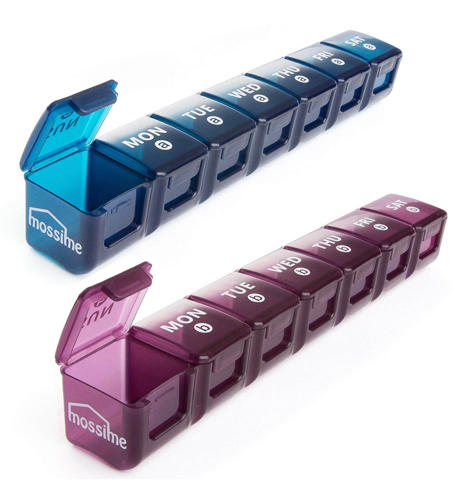 2-Pack 7 Day Large Pill Organizer for Travel - Jumbo Pill Boxes with Big Compartments - XL Medication Dispenser for Fish Oils & Vitamins - Blue-purple - Buy Online on GoSupps.com