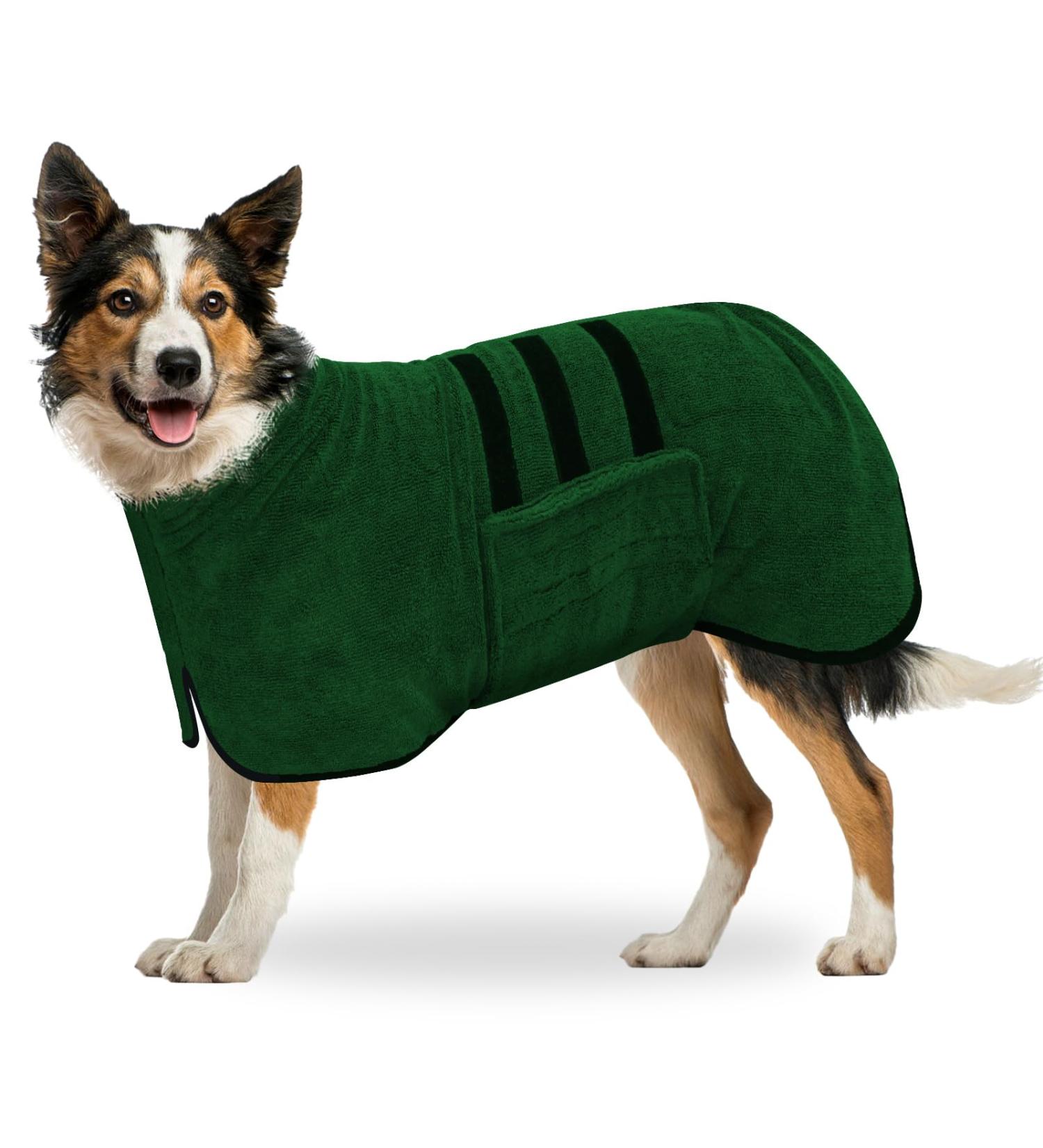 BasVII Microfiber Dog Bathrobe - Extra Absorbent & Quick Dry Velcro Fastener Adjustable for All Dog Sizes (L) - Gr n-L | International Shipping Available - Buy Online on GoSupps.com