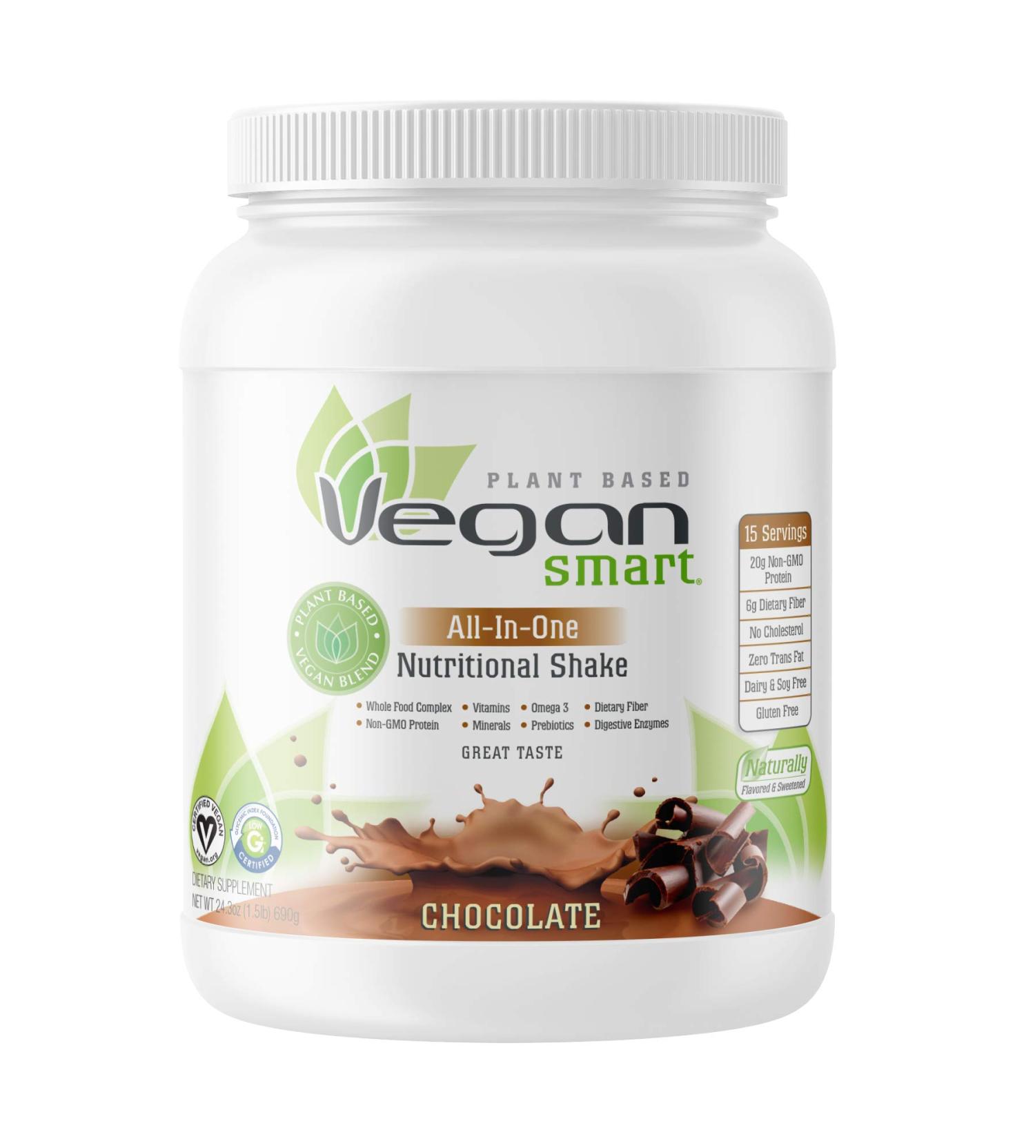 VEGANSMARTâ„¢ Chocolate Protein Powder - 15 Servings, 24.3 Oz - Plant-Based Nutritional Supplement - Buy Online on GoSupps.com
