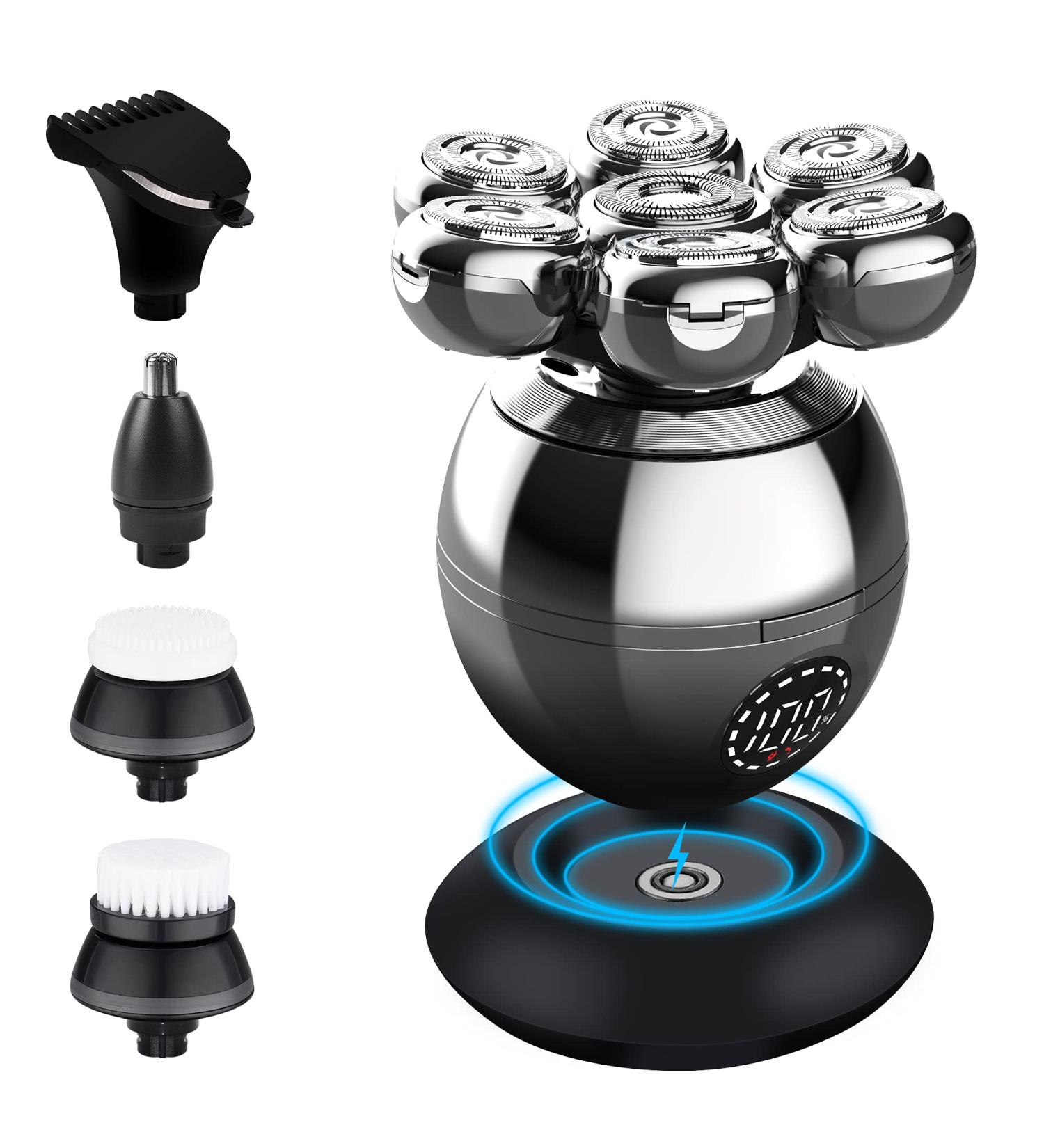Fxlpower 5 in 1 Bald Head Shaver with Wireless Charging Pad - Waterproof Electric Razor Grooming Kit for Men - Wet and Dry - Gun Color - Buy Online on GoSupps.com