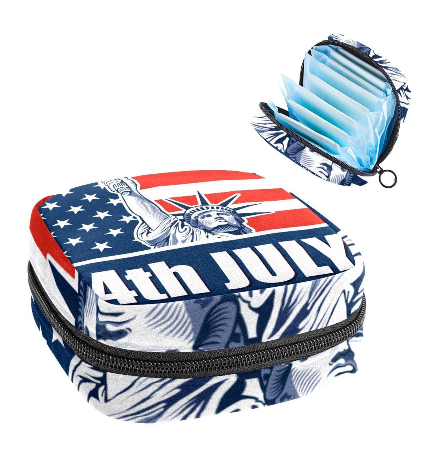 Statue of Liberty Period Bag - Multi-colored Sanitary Napkin & Menstrual Cup Storage Pouch for Women & Teens on American Independence Day - 1Pc - Buy Online on GoSupps.com