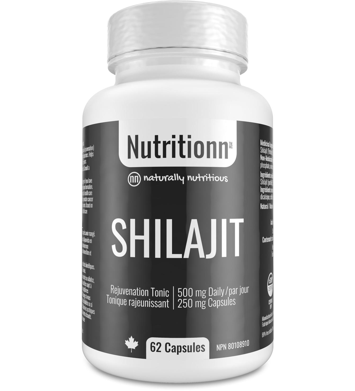 Shilajit Capsules - Pure Himalayan Organic Natural Shilajit for Men and Women - Rejuvenation Testosterone Supplement - 62 Premium Capsules x 250 mg 500 mg Daily Serving - Made in Canada - Nutritionn - Buy Online on GoSupps.com