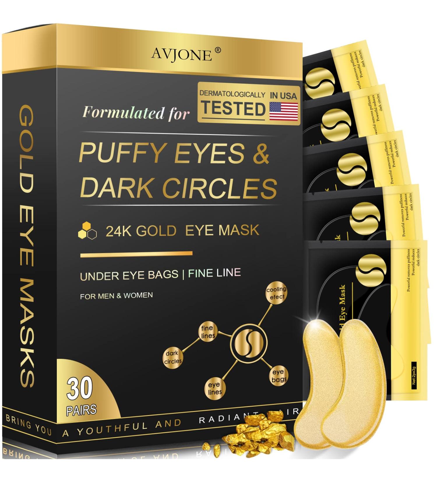 AVJONE 24K Gold Eye Mask - 30 Pairs for Puffy Eyes & Dark Circles - Reduce Wrinkles & Revitalize Skin - Buy Online on GoSupps.com