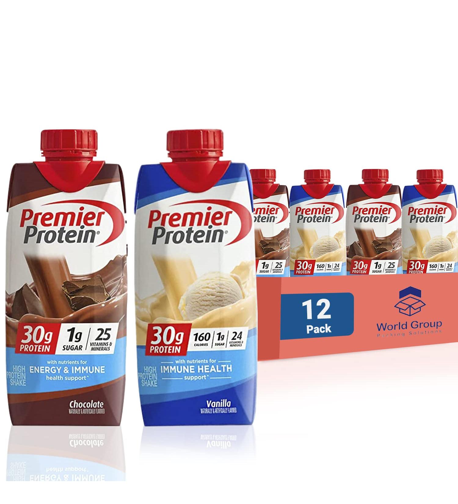 Premier Protein High Protein Shake Chocolate Vanilla Variety (11. Fl oz. 12pk) World Group Packing Solutions - Buy Online on GoSupps.com