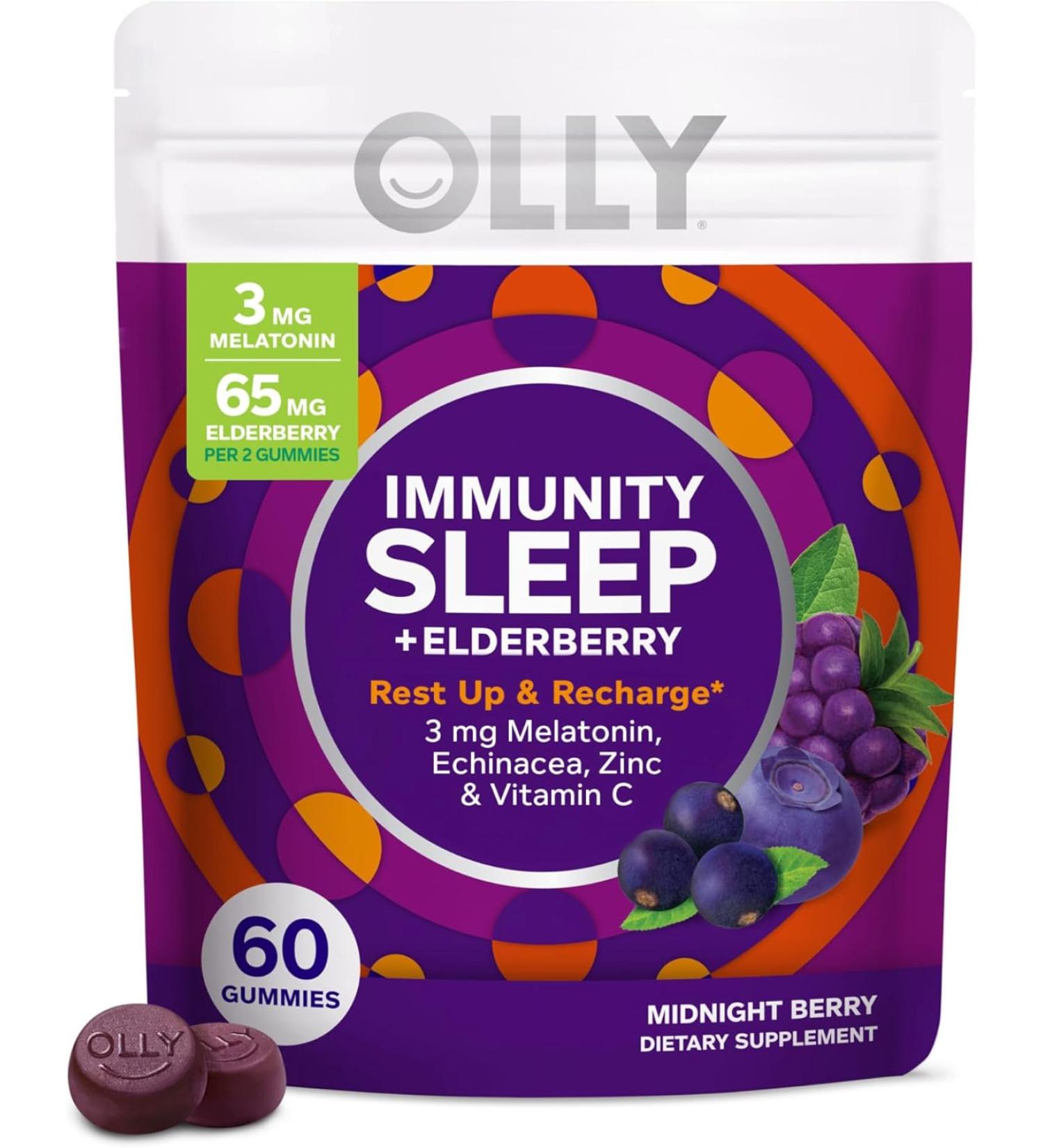 Olly Immunity Sleep Gummies - Melatonin  Elderberry  Echinacea  Zinc & Vitamin C - 60 Count - Buy Online on GoSupps.com