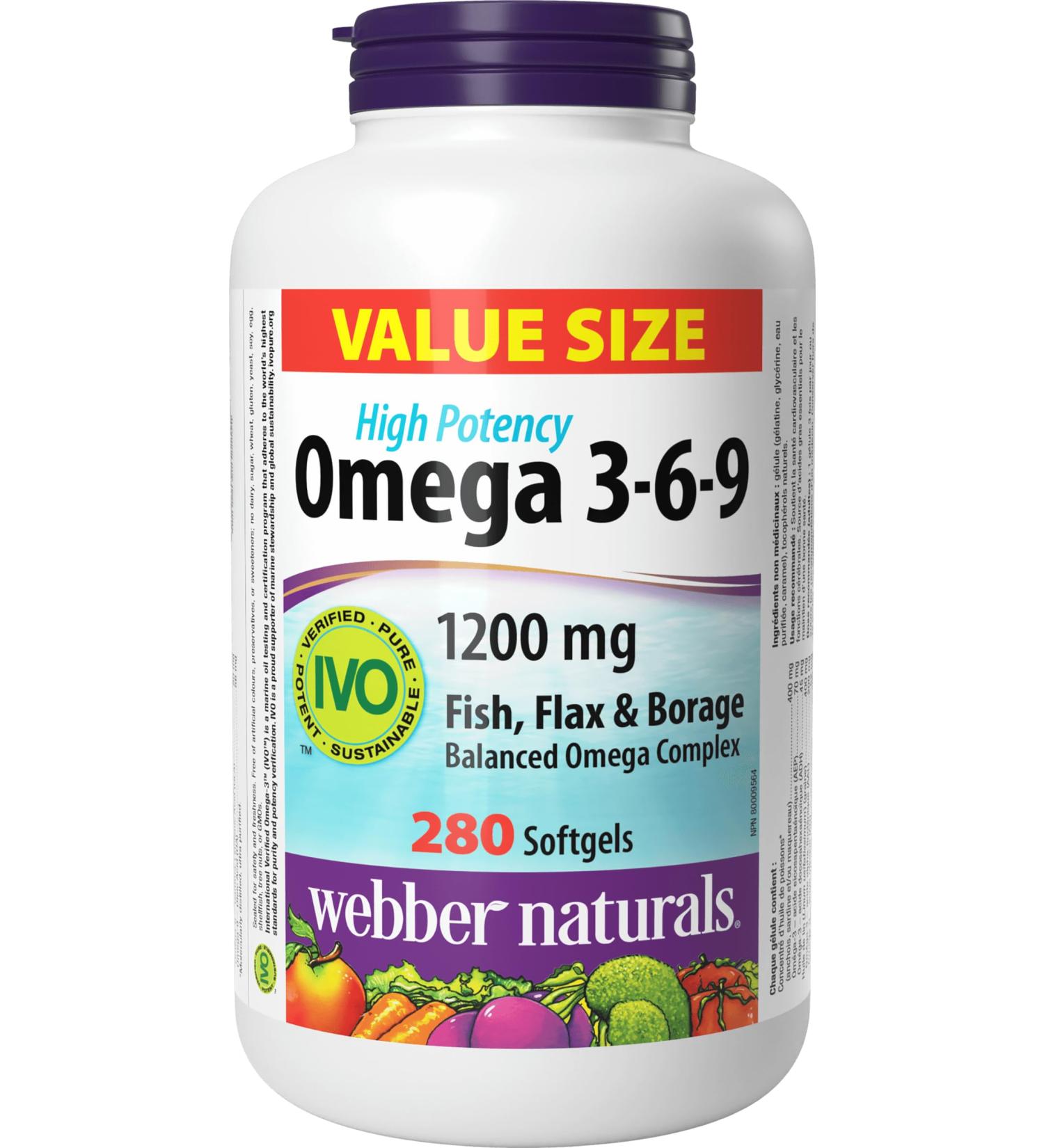 Webber Naturals Omega 3-6-9 1 200 mg Fish Oil 280 Softgels Supports Cardiovascular Health and Brain Function - Buy Online on GoSupps.com