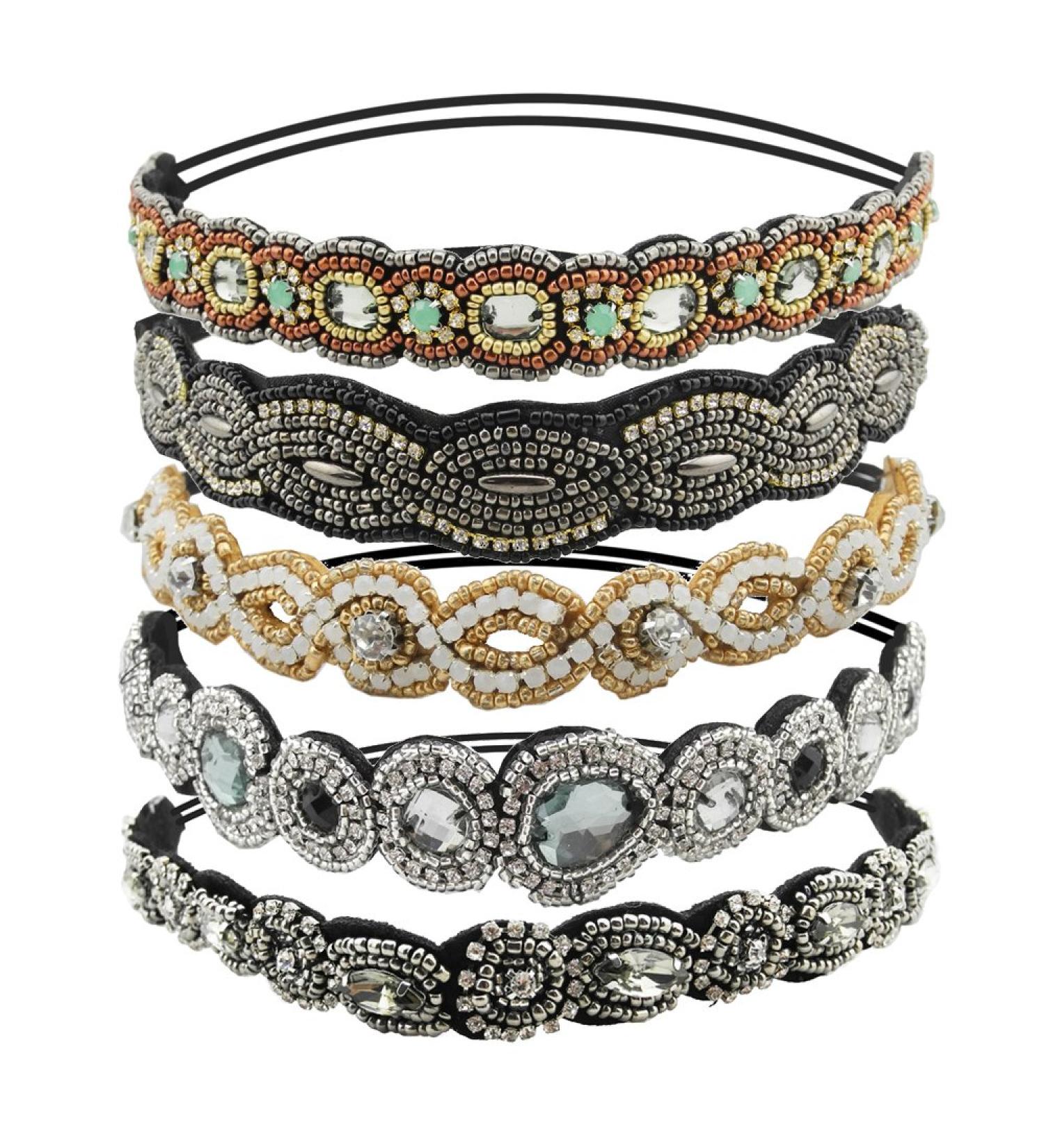 Inspirelle Handmade Beaded Elastic Headband - 5 Count Fashionable Hairbands for Women and Girls - Buy Online on GoSupps.com