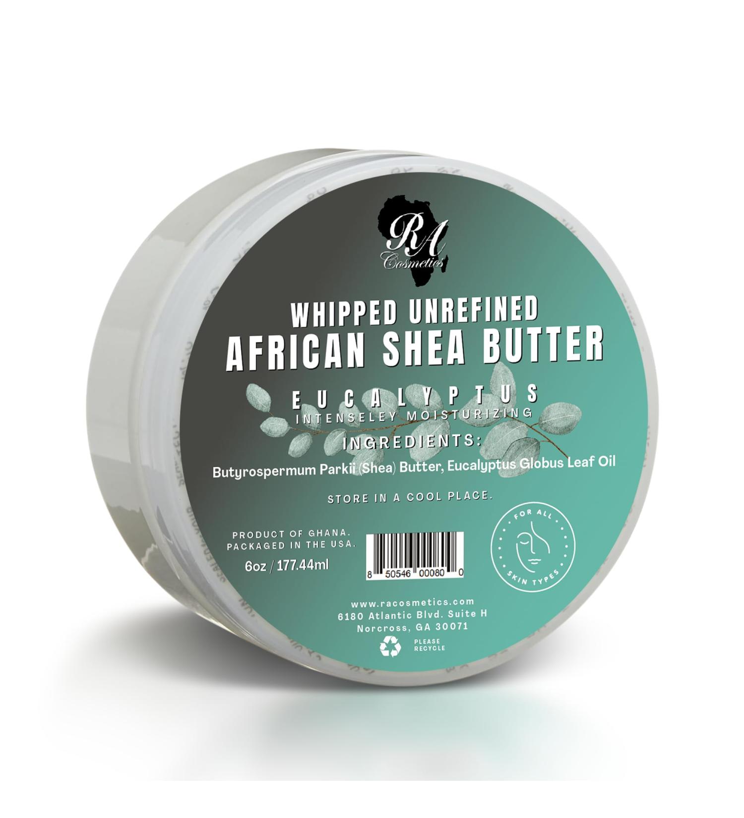 RA COSMETICS Whipped Shea Butter Eucalyptus 6oz | 100% Pure and Natural African Shea Butter for Men & Women - Ultimate Handcrafted Moisturizer with Essential Vitamins for Radiant Skin & Hair - Buy Online on GoSupps.com