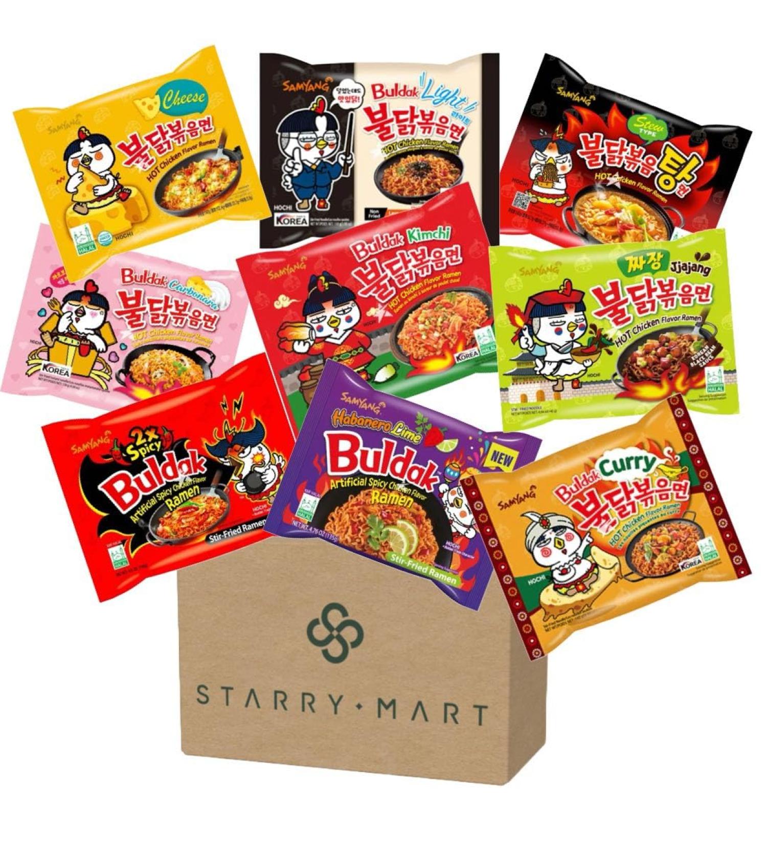 Starry Mart Samyang Korean Buldak Hot Chicken Spicy Ramen Noodles Challenge Assorted Box (10 Packs with 6 Different Random Flavours) HALAL - Buy Online on GoSupps.com