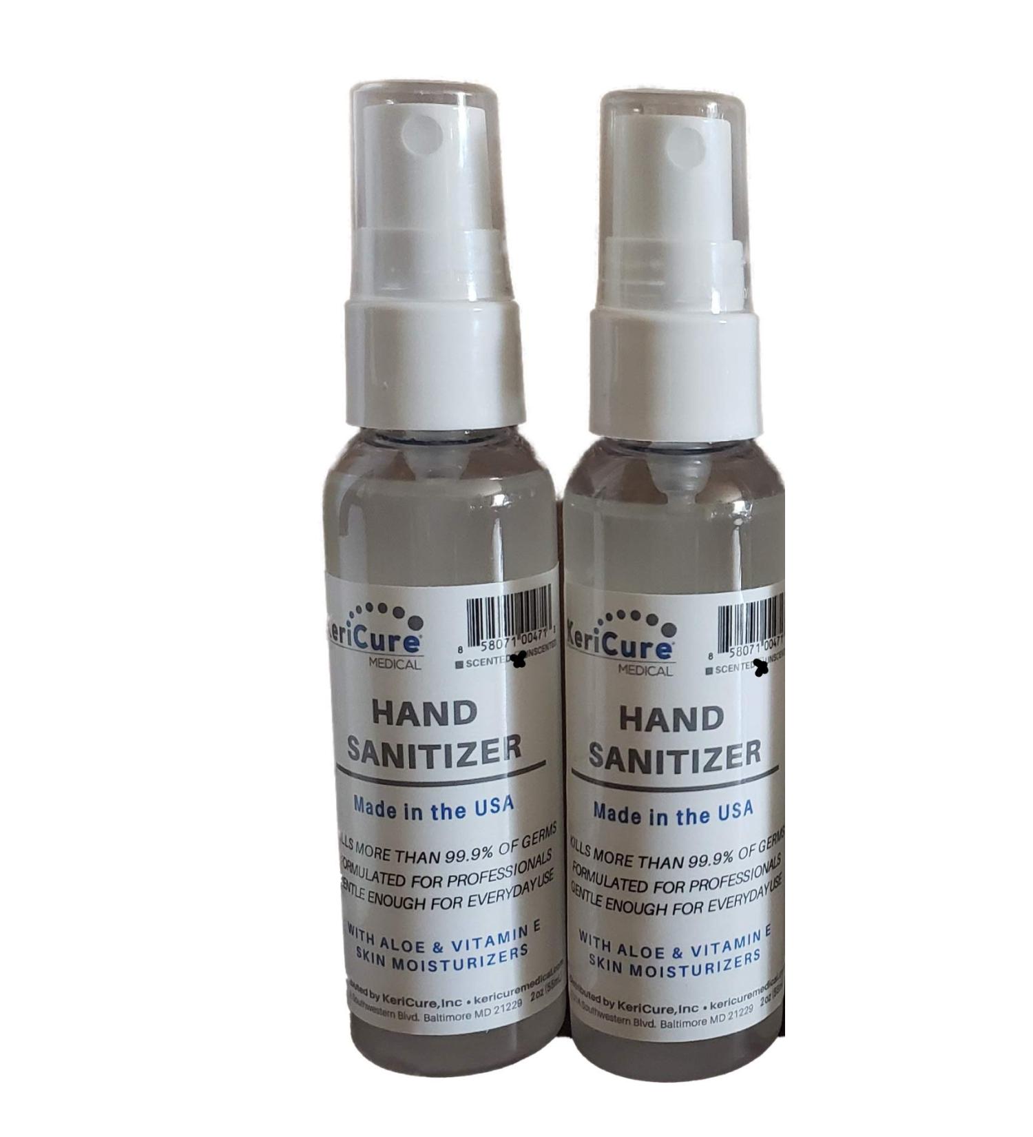 KeriCure 2 PACK Super Moisturizing Hand Sanitizer Sprays with Organic Aloe Vera and Vitamin E - Unscented, Made in the USA by a Woman-Owned Small Business - Buy Online on GoSupps.com