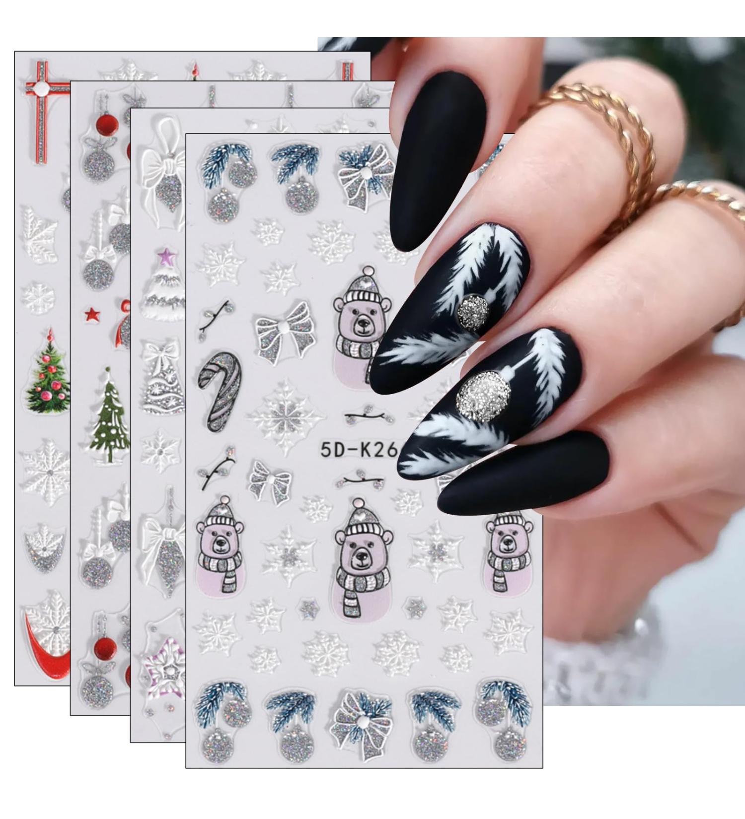 JMEOWIO 3D Embossed Christmas Nail Art Stickers Decals Self-Adhesive 5D Santa Snowman Snowflake Winter Holiday Nail Supplies Nail Art Design Decoration Accessories 4 Sheets - Buy Online on GoSupps.com