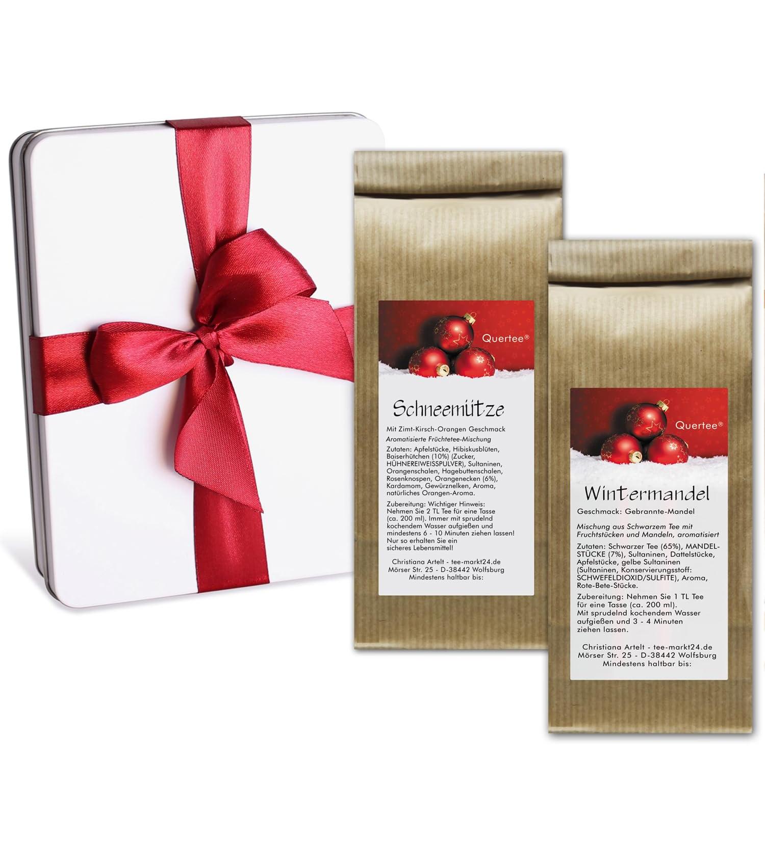  Quertee Set of 2 Christmas teas in a gift box with a bow - Winter Fruit Tea - Winter Almond and Snow Hats - 100g Quertee - Buy Online on GoSupps.com