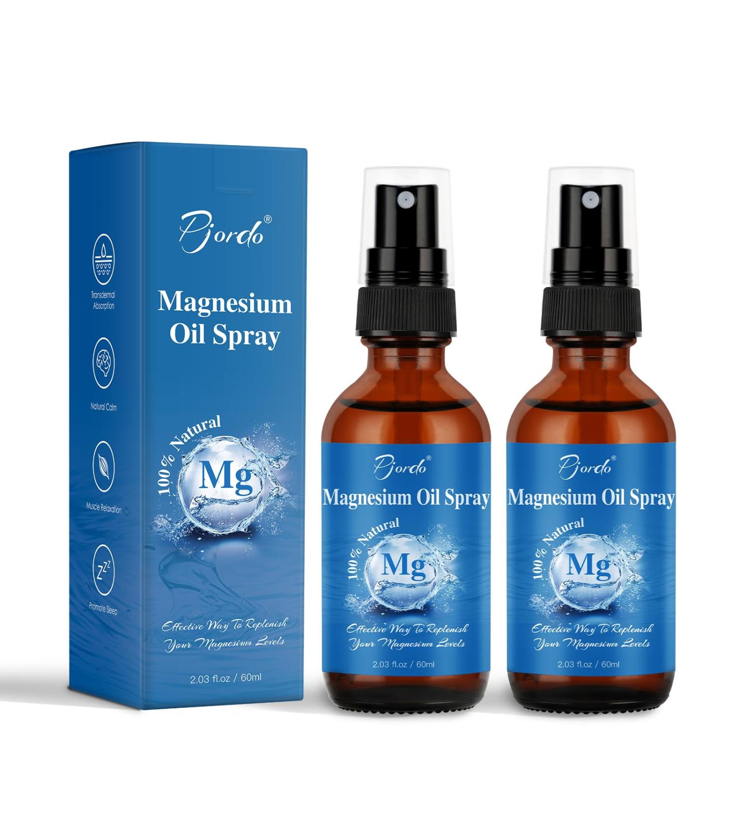 Pjordo 2 Pack Pure Magnesium Oil Spray 100% Natural Ingredients for Caring Body Topical Magnesium Spray for Feet & Sleep Portable Bottle Design Easy to Absorb and Use - Buy Online on GoSupps.com