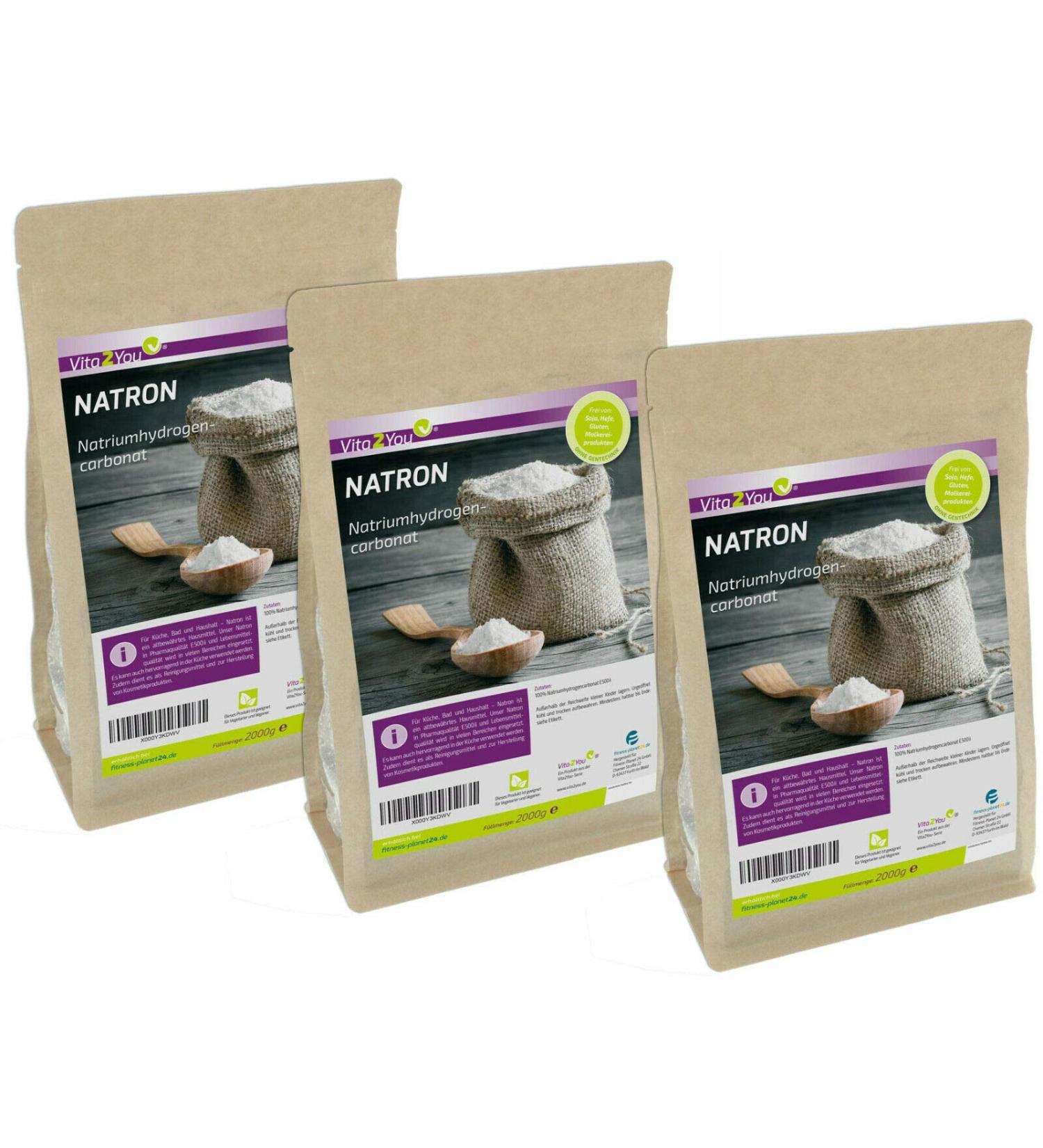 Vita2you Natron powder 6kg - sodium hydrogen carbonate - 6000g XXL stock - baking powder - sodium bicarbonate - food quality - backsoda