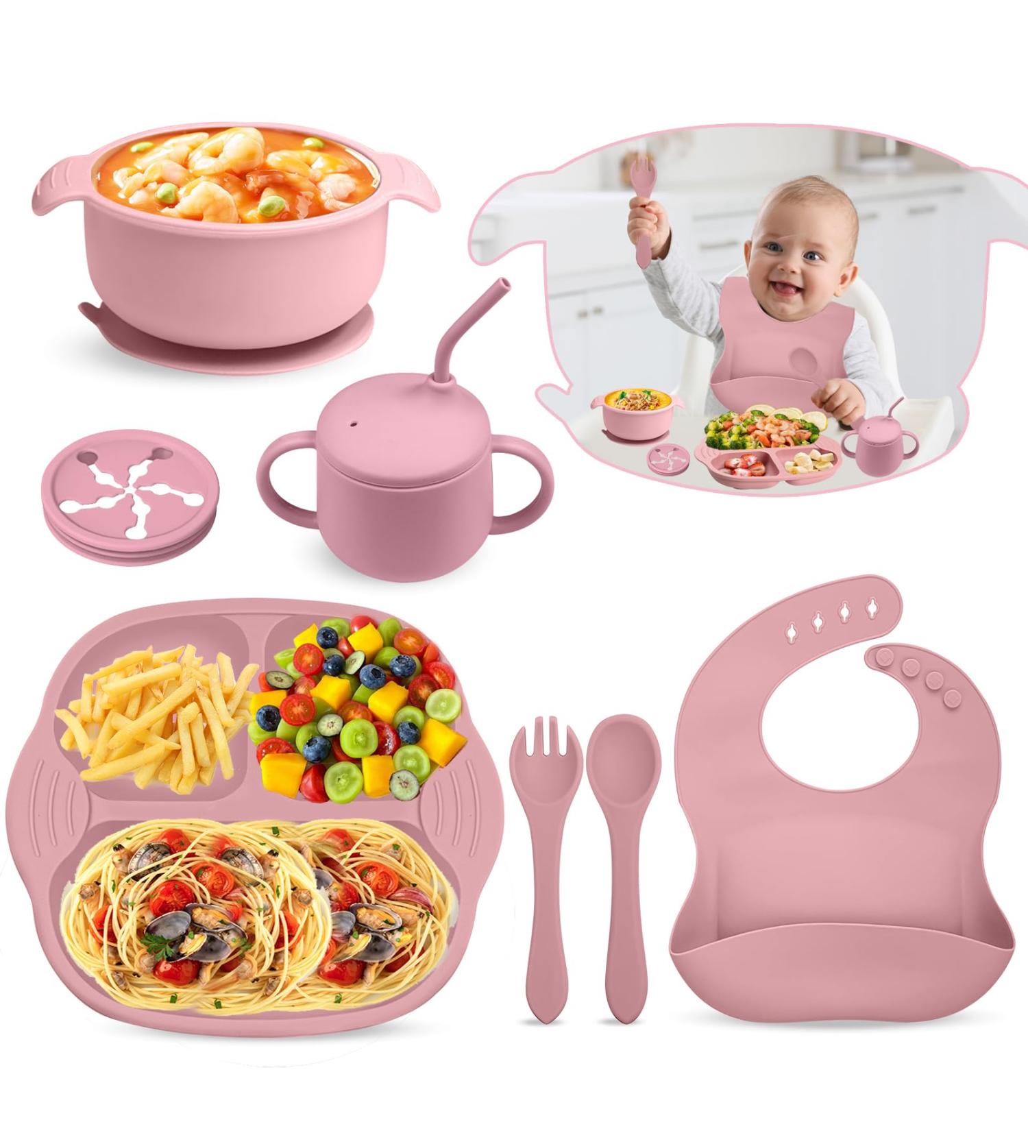 Bwaliffury Baby Dishes with Suction Cup - 8-Piece Silicone Plate Set BPA Free & Dishwasher Safe (Pink) - Buy Online on GoSupps.com