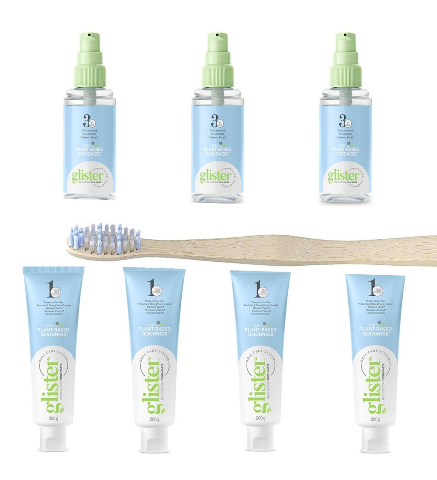 HOPS Oral and Dental Care Set | Vegan Bamboo Toothbrush + Glister Mouthwash & Toothpaste | Eco-Friendly International Shipping - Buy Online on GoSupps.com