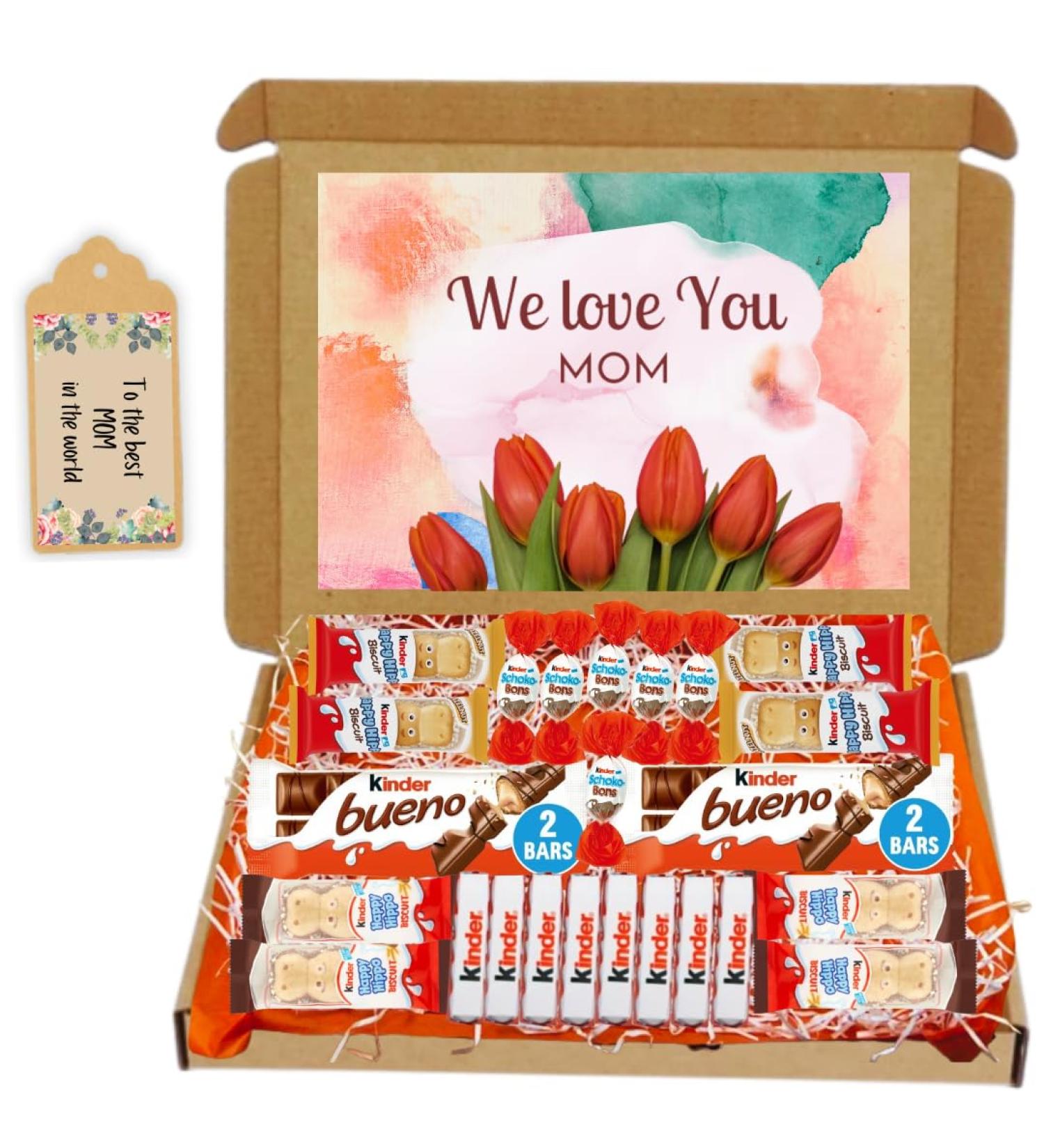 Kinder Chocolates hamper gift box for mom for all occasions in unique presentation - Birthday/Get Well/Mother's Day/Anniversary/Easter/Everyday gift (For Mom) - Buy Online on GoSupps.com