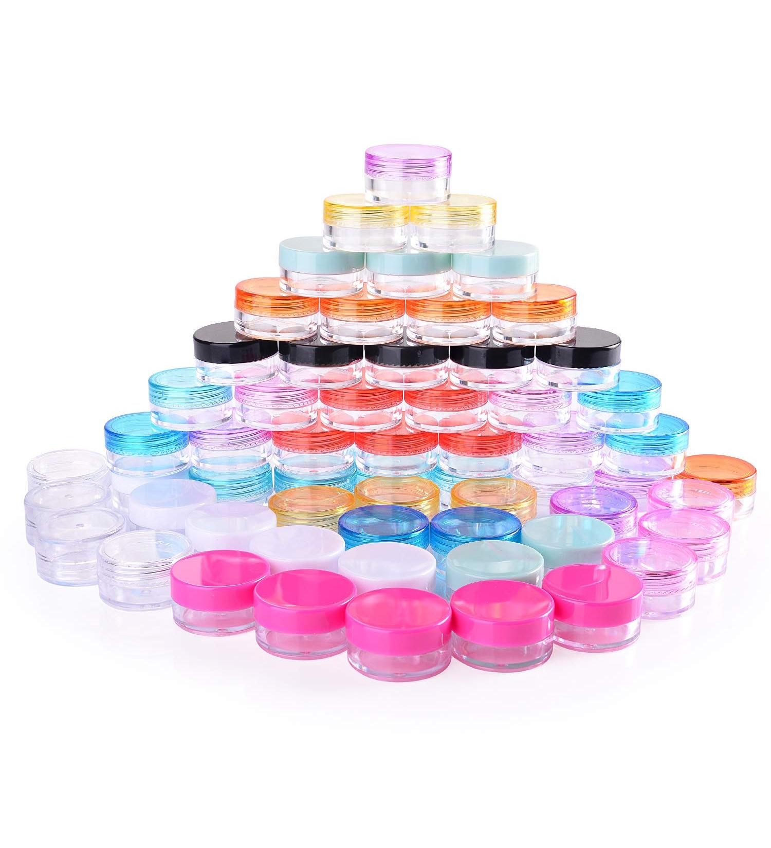 Ulikey 60 PCS Empty Cosmetic Jars - 5g Plastic Containers with Lids for Cream Powder Glitter | 12 Vibrant Colors - Perfect for Nail Art & Crafts - Buy Online on GoSupps.com
