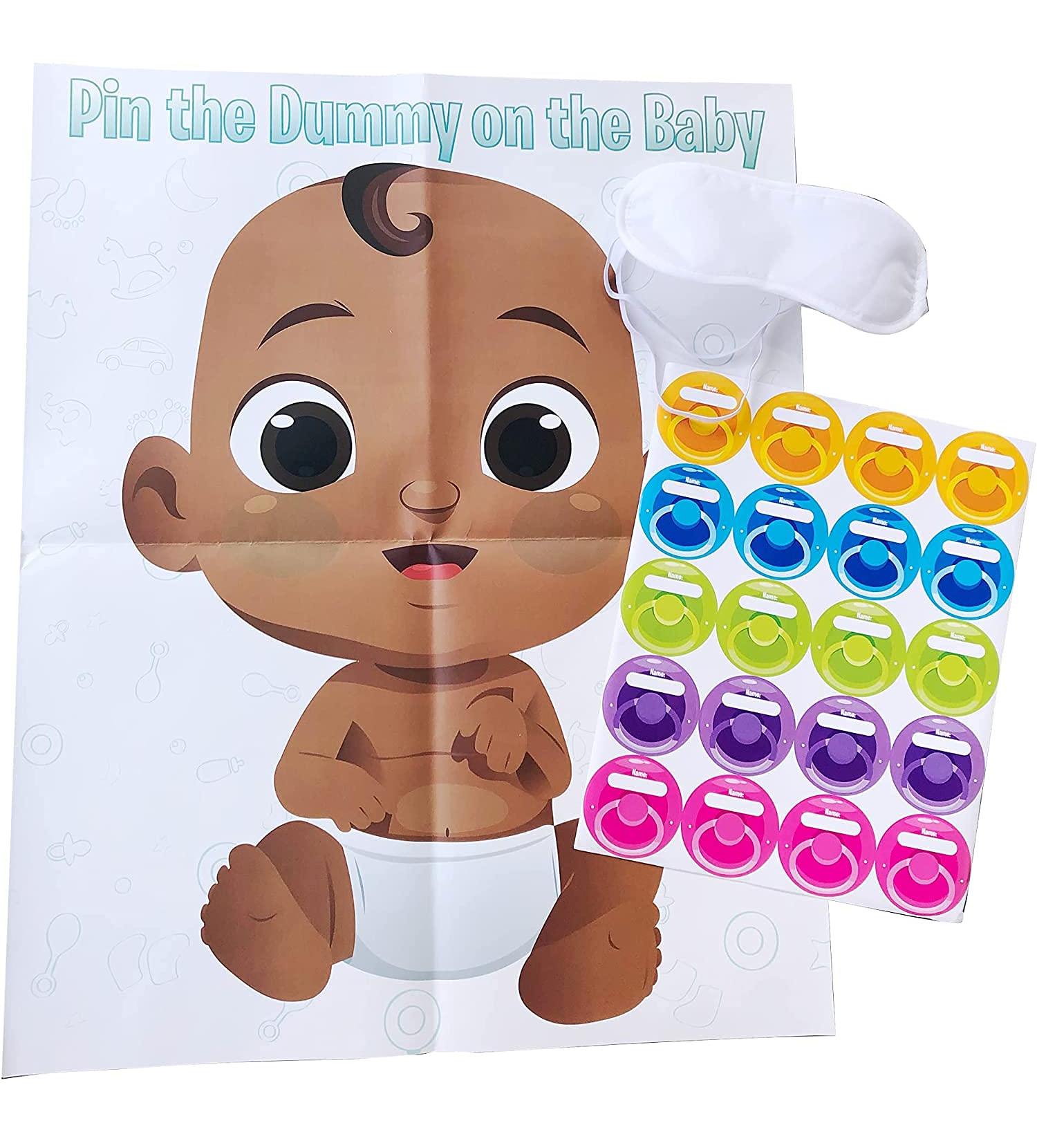 Funny Baby Shower Game - Pin The Pacifier - Includes 24 Stickers  Large Poster and Luxury Blindfold