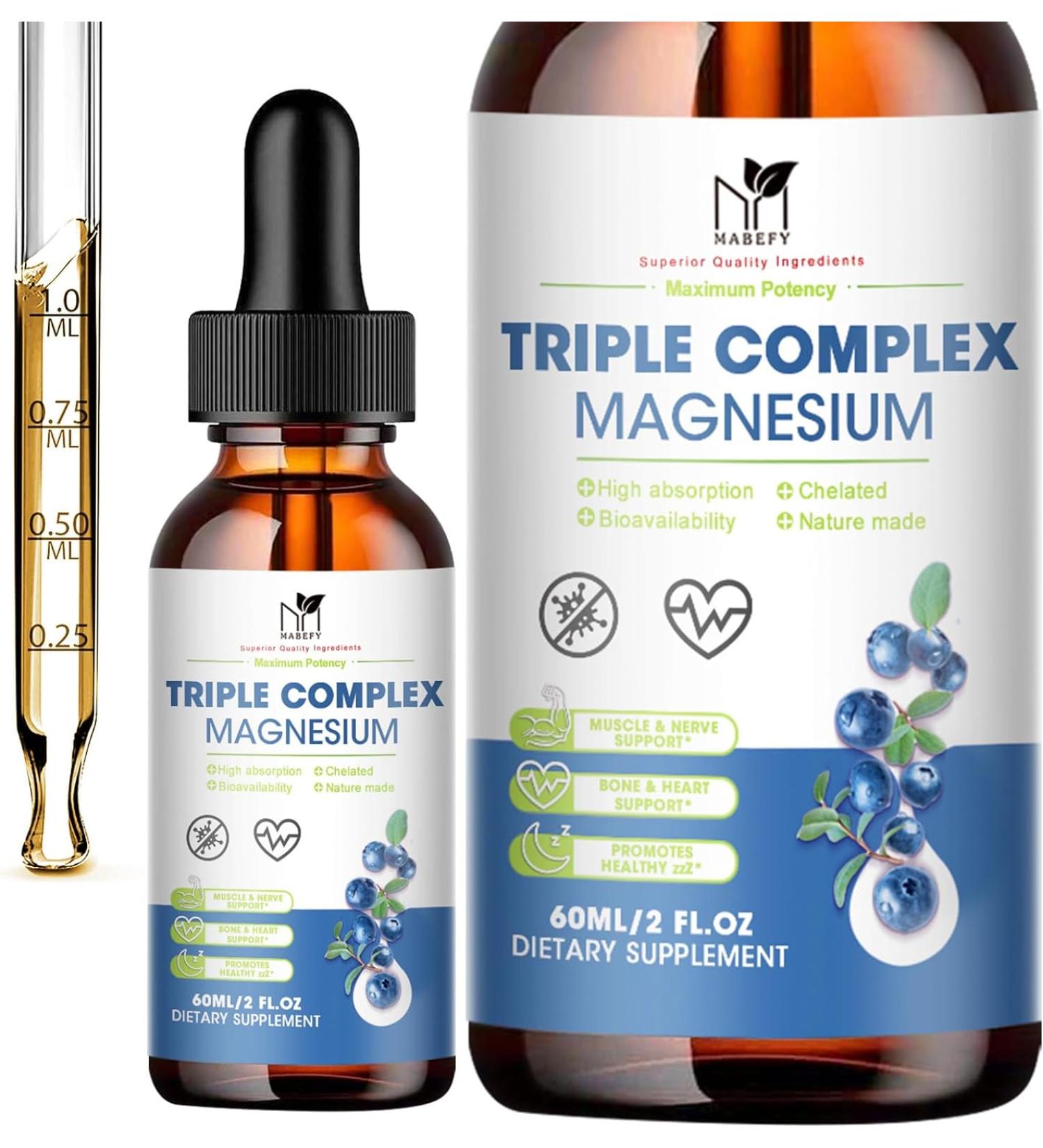 MABEFY Triple Complex Magnesium Supplement | 500mg Glycinate  Taurate & Malate | High Absorption Liquid Drops for Heart  Muscle & Sleep | 2 Fl.Oz - Buy Online on GoSupps.com