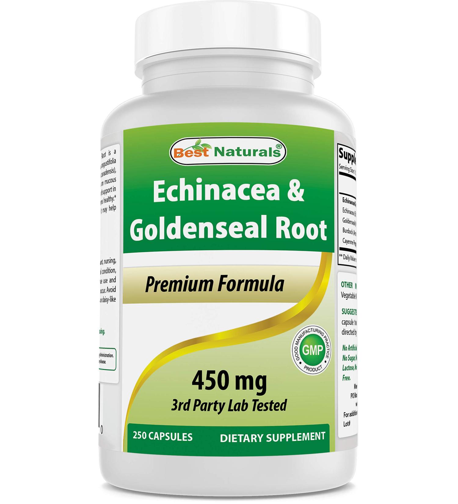 Best Naturals Echinacea Goldenseal 450mg - 250 Capsules | Immune Support Supplement - Buy Online on GoSupps.com