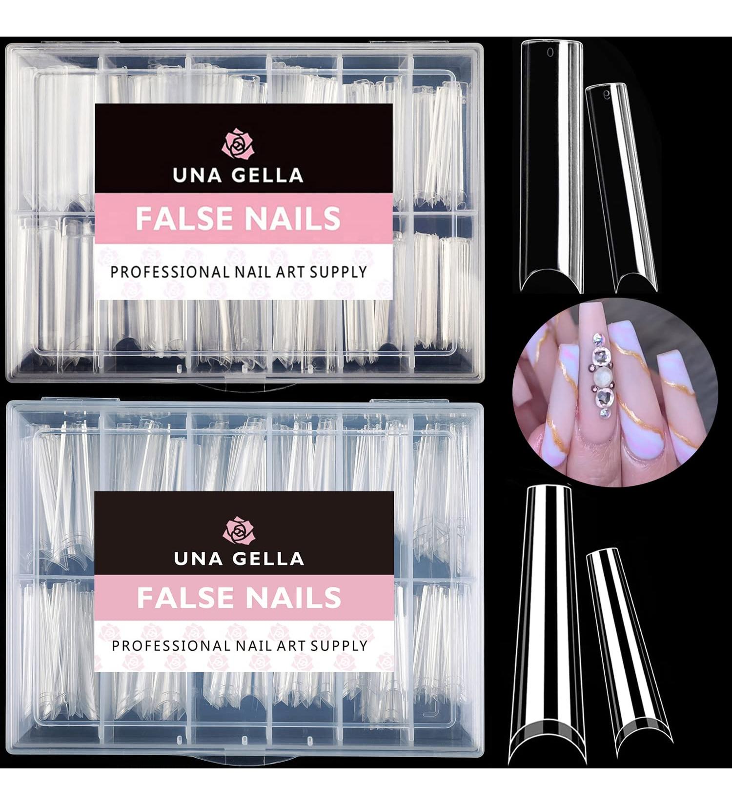 UNA GELLA Soft Gel Nail Tips XXL 432pcs Square Coffin | Clear Acrylic Fake Nails for Salon & DIY Home | Long Tapered Square & Straight Nail Tips - Buy Online on GoSupps.com