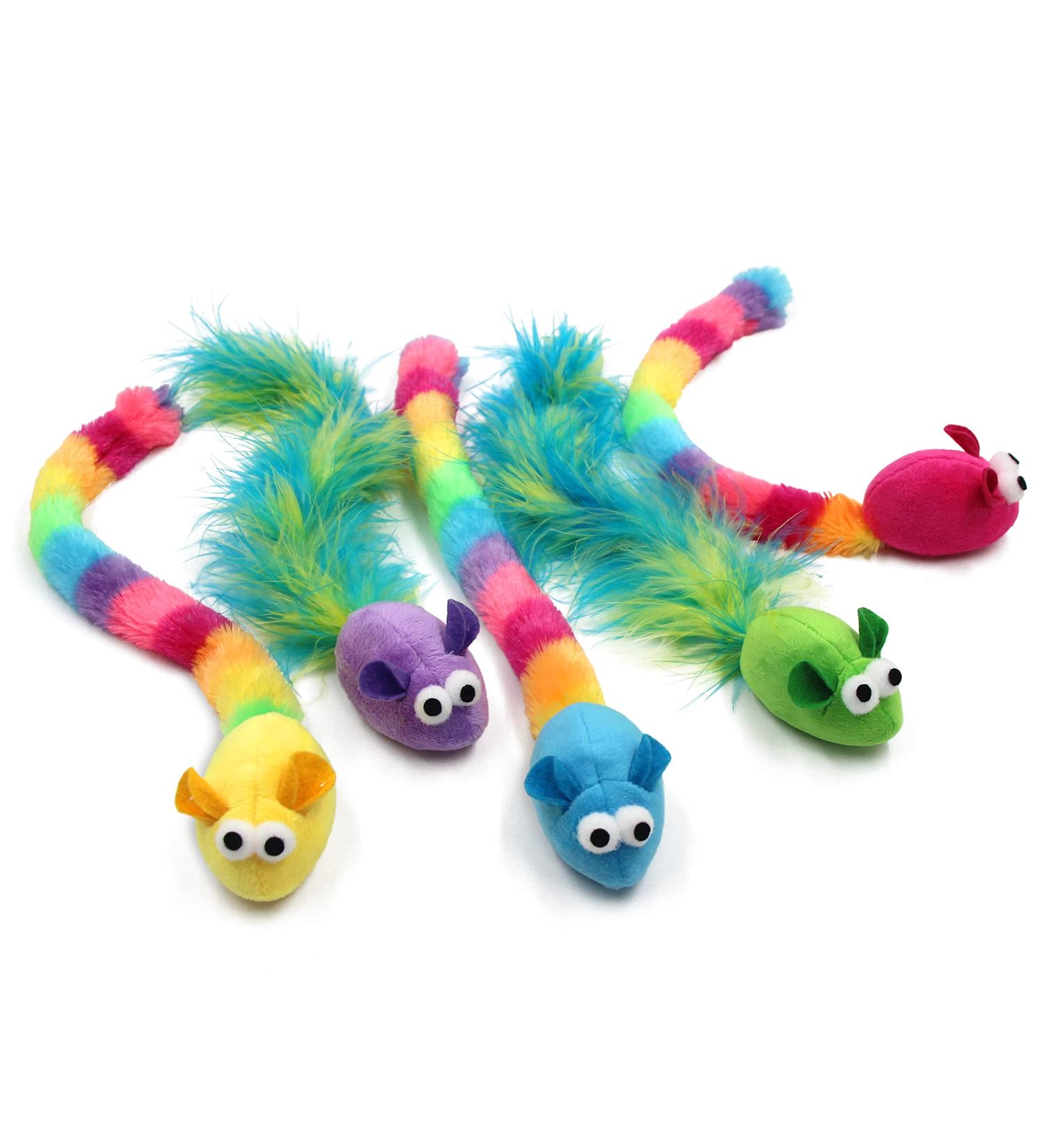 Jumpaws 5 Pack Catnip & Feather Toys - Interactive Multi-Colored Mice with Long Feather Tail - Indoor Cat Accessories for Playtime - Catnip Plush Toys with Natural Feathers & Rattles - Buy Online on GoSupps.com