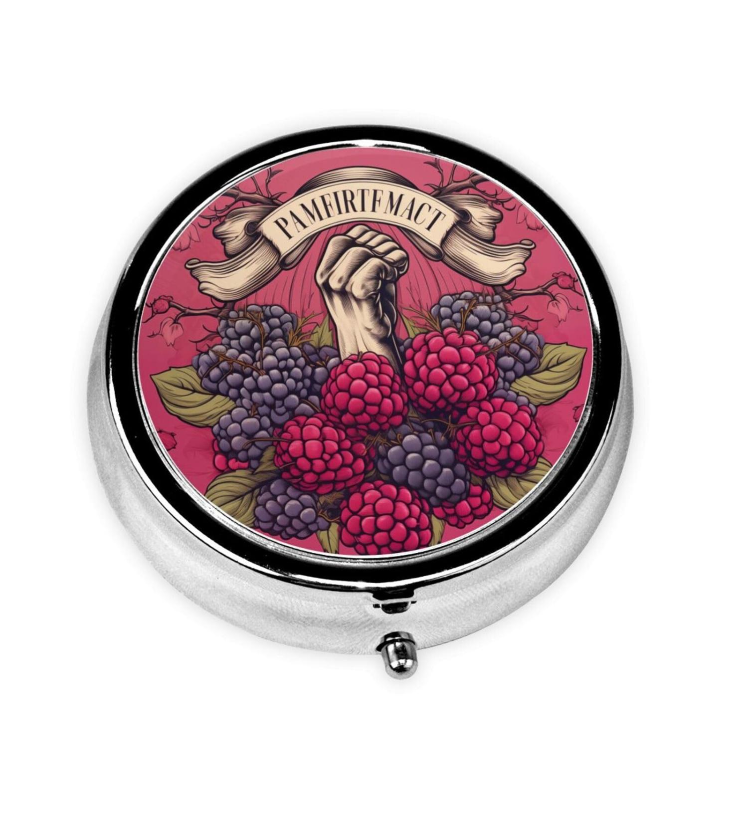 Fists and Fruits of Victory Portable Metal Pill Box - Round Mini 3-Compartment Design for Small Pills | Travel Must-Have | International Shipping Available - Buy Online on GoSupps.com