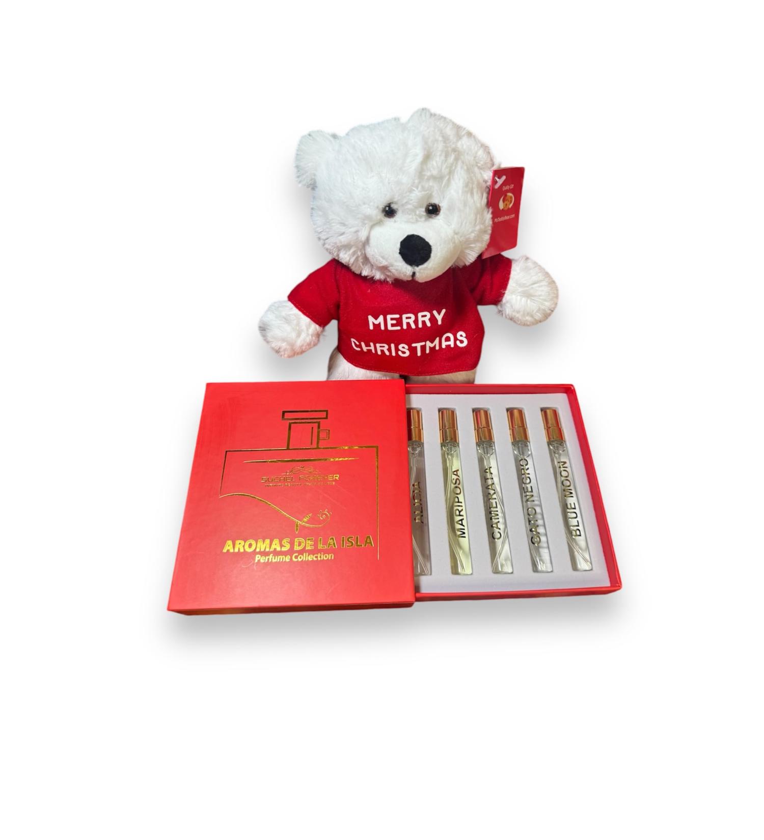 Merry Christmas Aromas de la Isla Gift Set for Women (Alicia+Mariposa+Camerata+Gato Negro+Blue Moon) + Teddy Bear Merry Christmas (peluche Feliz Navidad) - Buy Online on GoSupps.com