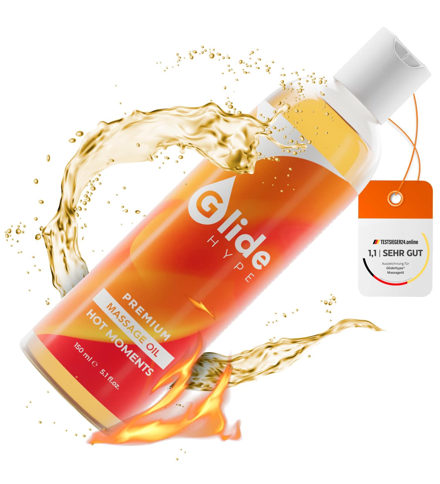 Glidehype Premium Massage Oil - Hot Moments for Relaxation & Sensual Massages | 150 ml Skin-Caring Sliding Oil - Buy Online on GoSupps.com