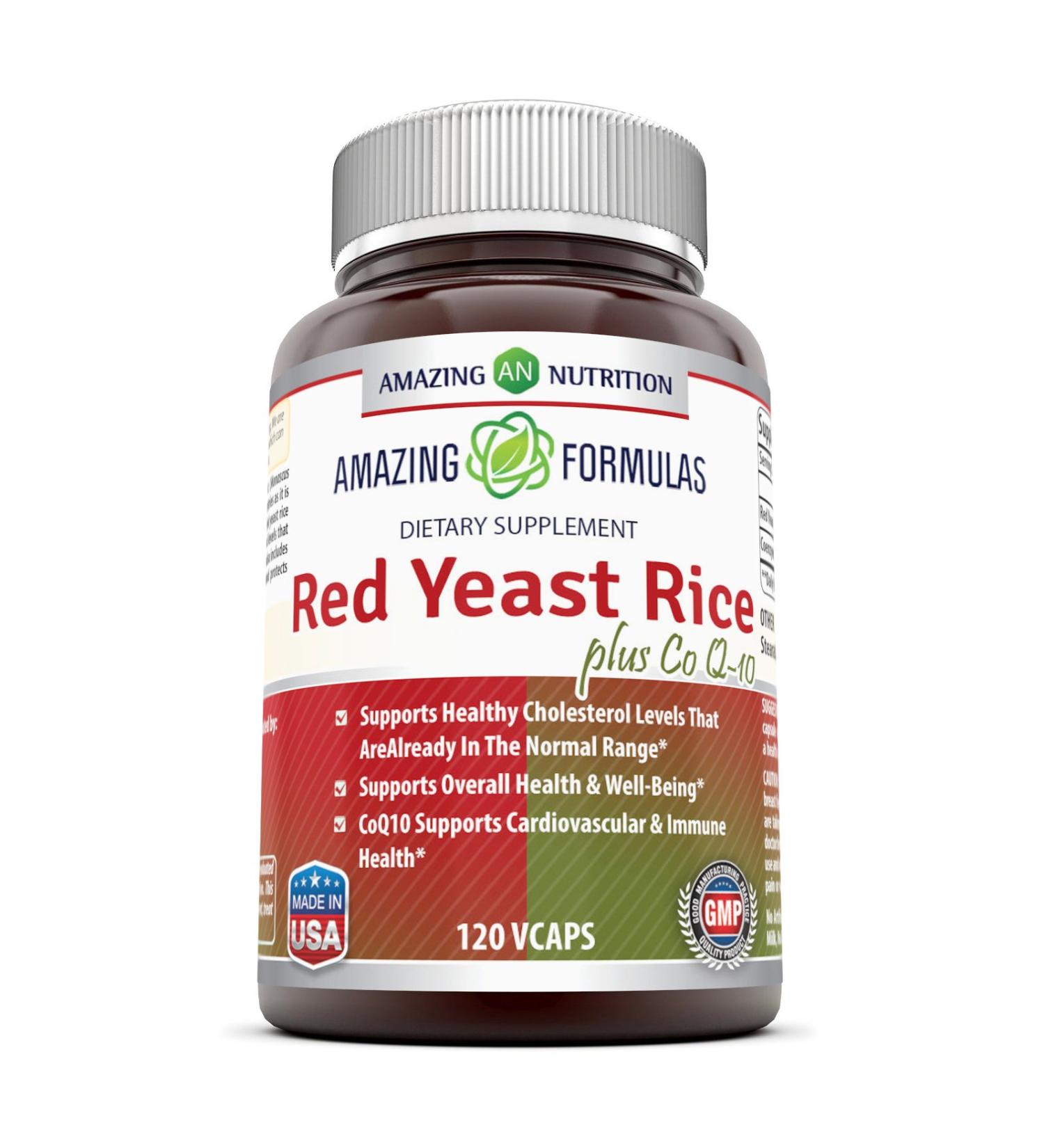 Amazing Formulas Red Yeast Rice 600mg + CoQ-10 50mg | 120 Vegetarian Capsules - Buy Online on GoSupps.com
