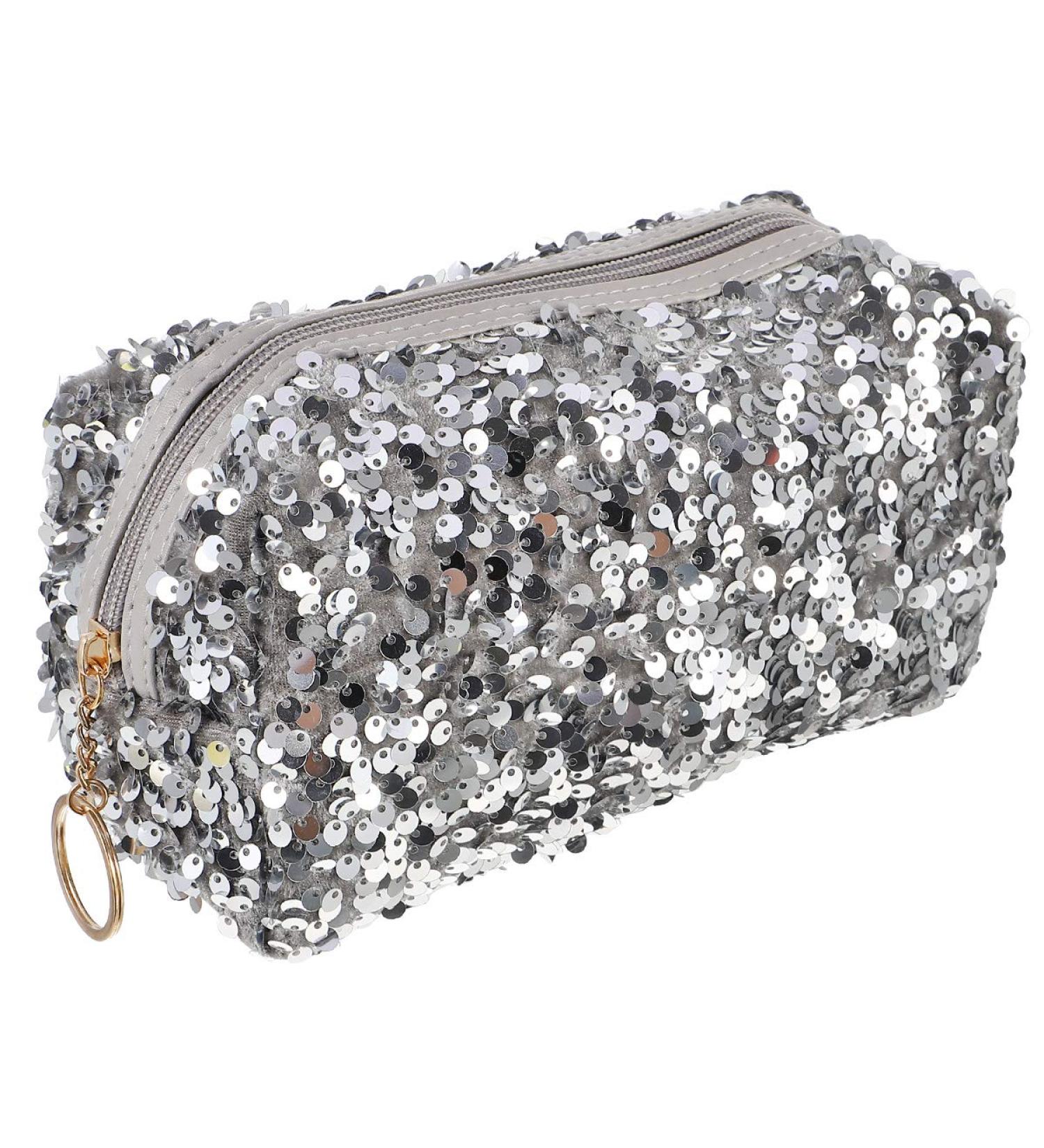 Lurrose Portable Cosmetic Bag | Silver 19x10CM Square Travel Toiletry Bag for Women - International Shipping Available - Buy Online on GoSupps.com
