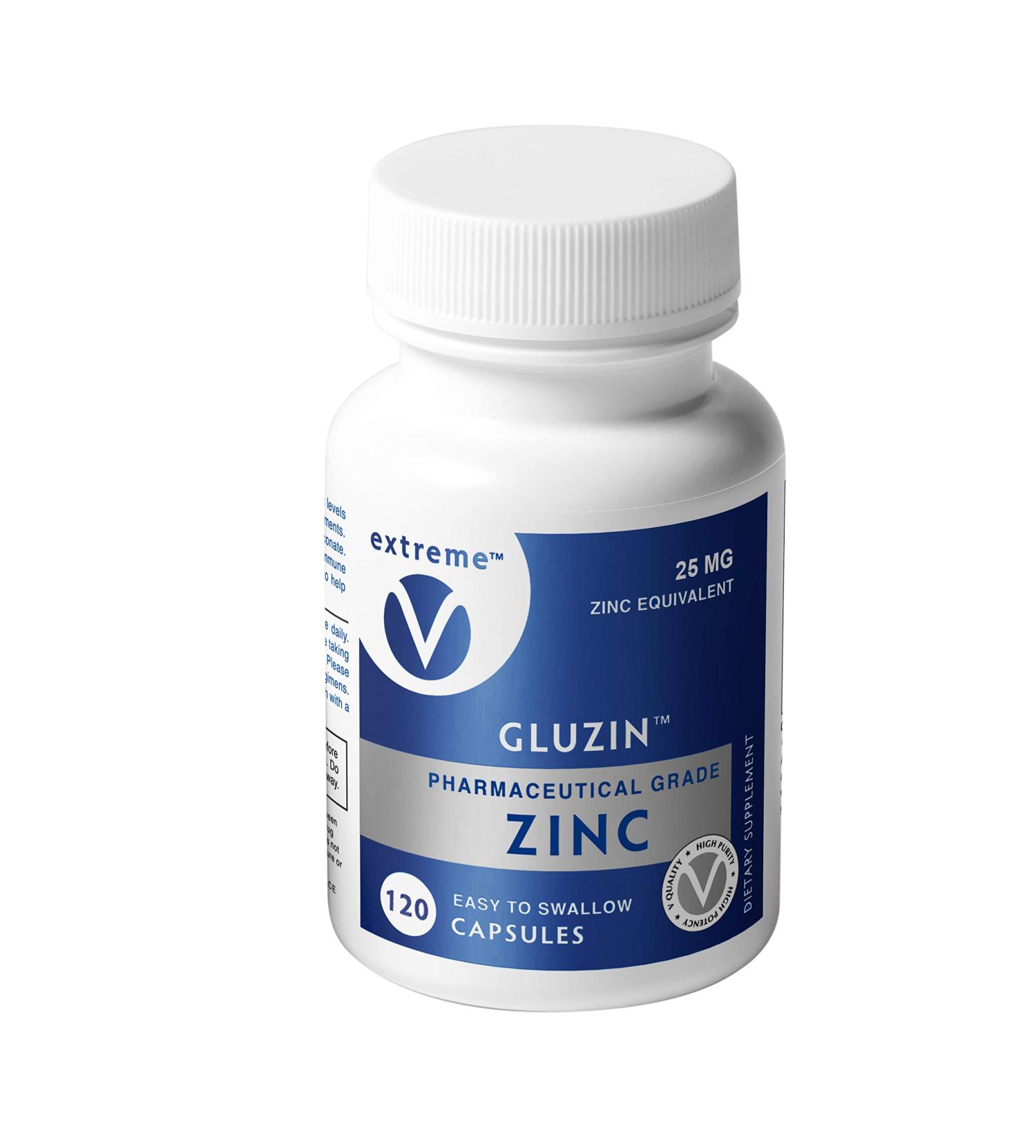 Gluzin 25MG Pharmaceutical Grade Zinc Capsules - Vegan Friendly (120 Vegetarian Capsules) - Buy Online on GoSupps.com