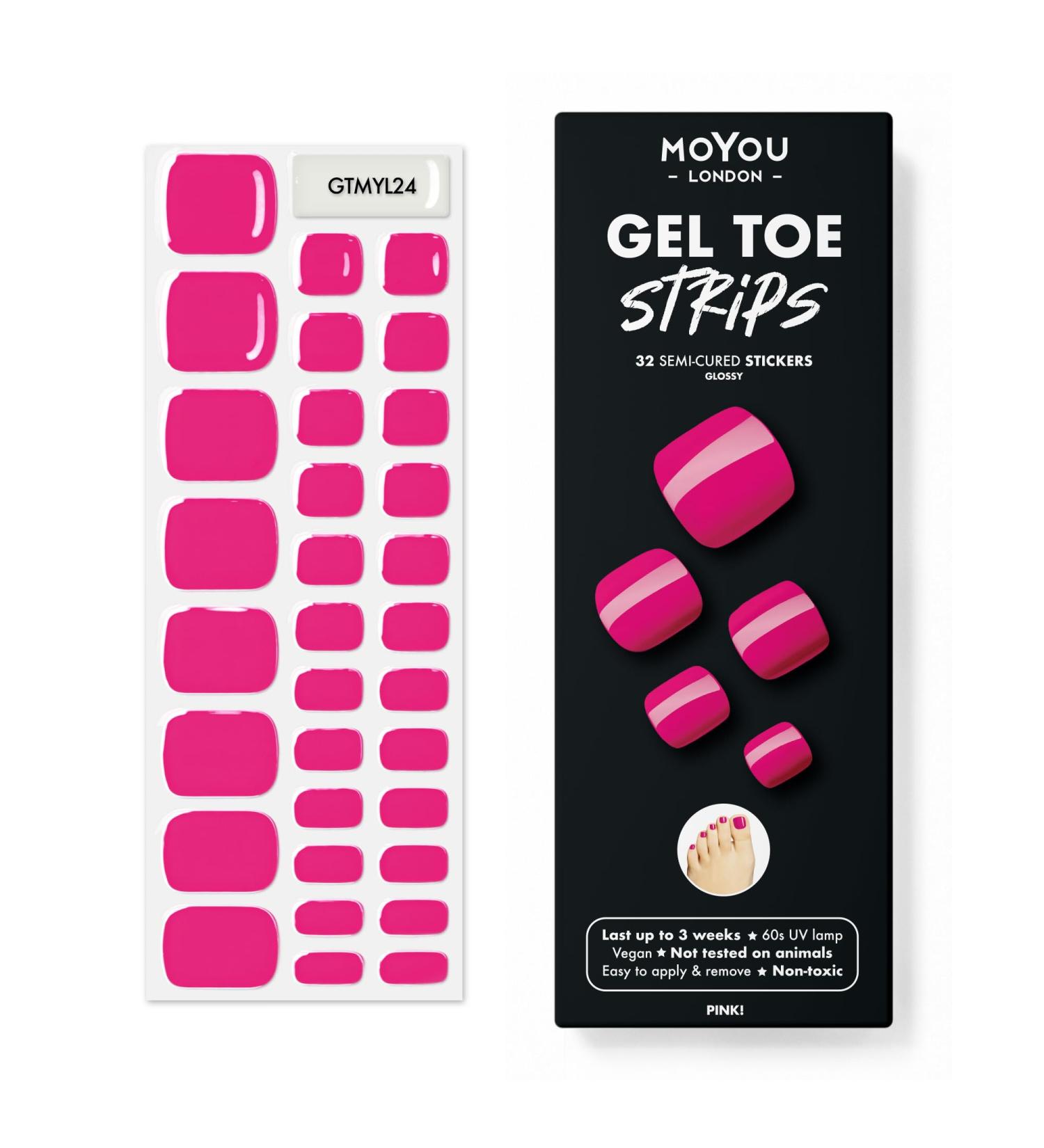 MOYOU LONDON Semi-Cured UV Gel Strips - 20 Pack - Gel Nail Foils UV Curing for Salon Quality Manicures - PINK!