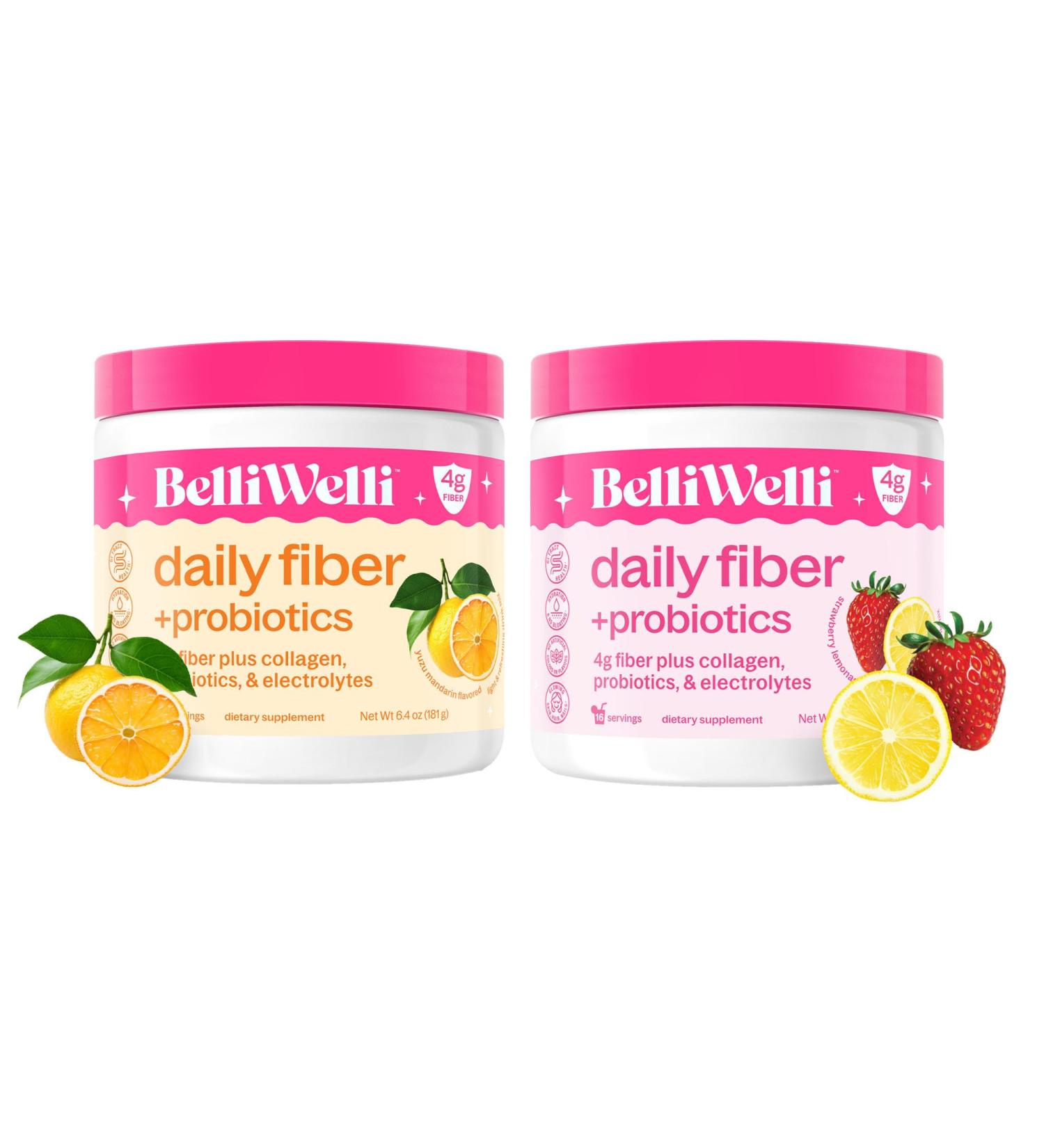Daily Fiber Supplement Bundle with Collagen Probiotics & Electrolytes Strawberry Lemonade & Orange Yuzu Mandarin Flavors Supports Digestive Health Gut Balance & Debloating 32 Servings - Buy Online on GoSupps.com