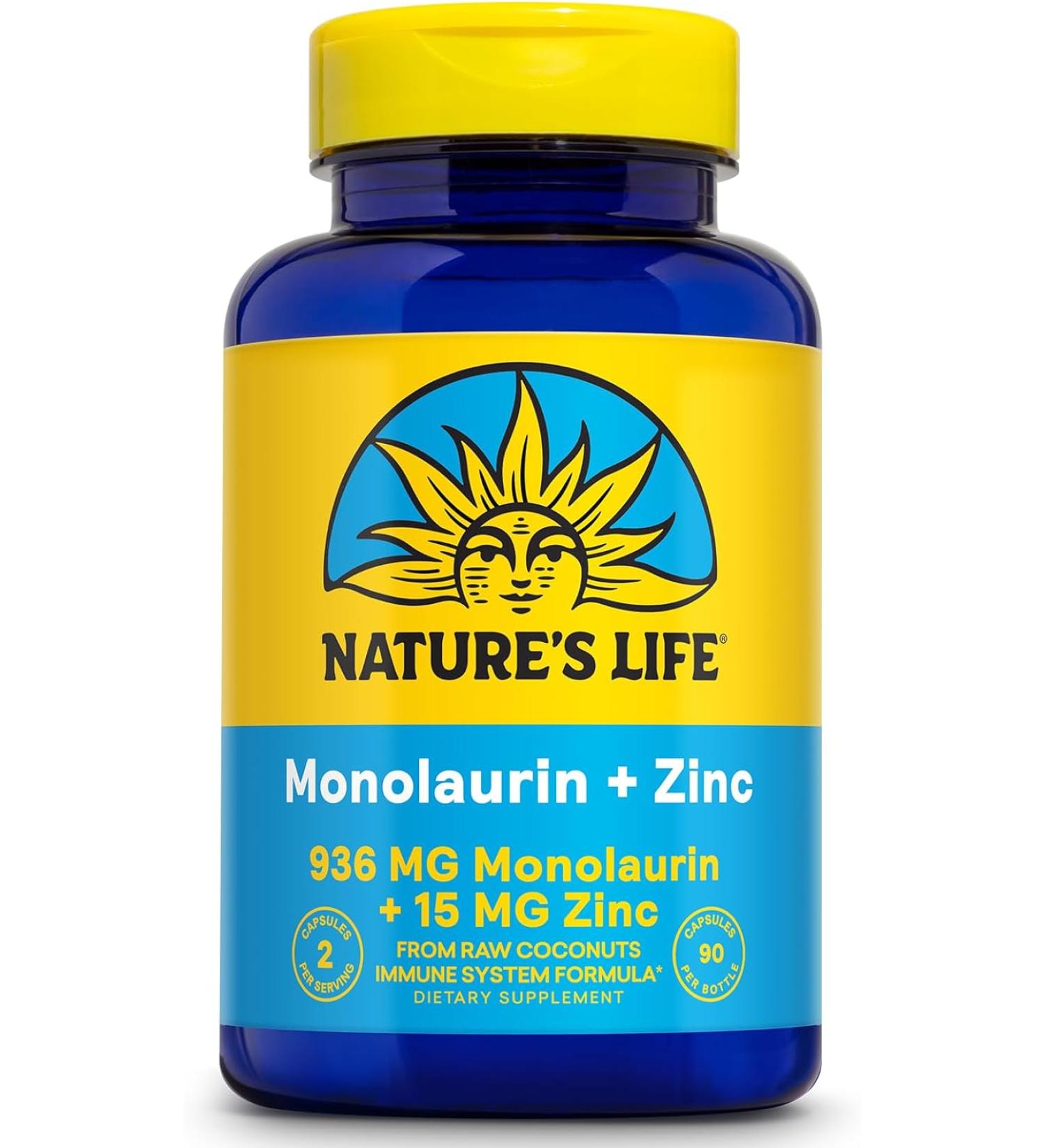 Nature's Life Monolaurin + Zinc | 90 Vegetarian Capsules for Immune Support - Buy Online on GoSupps.com