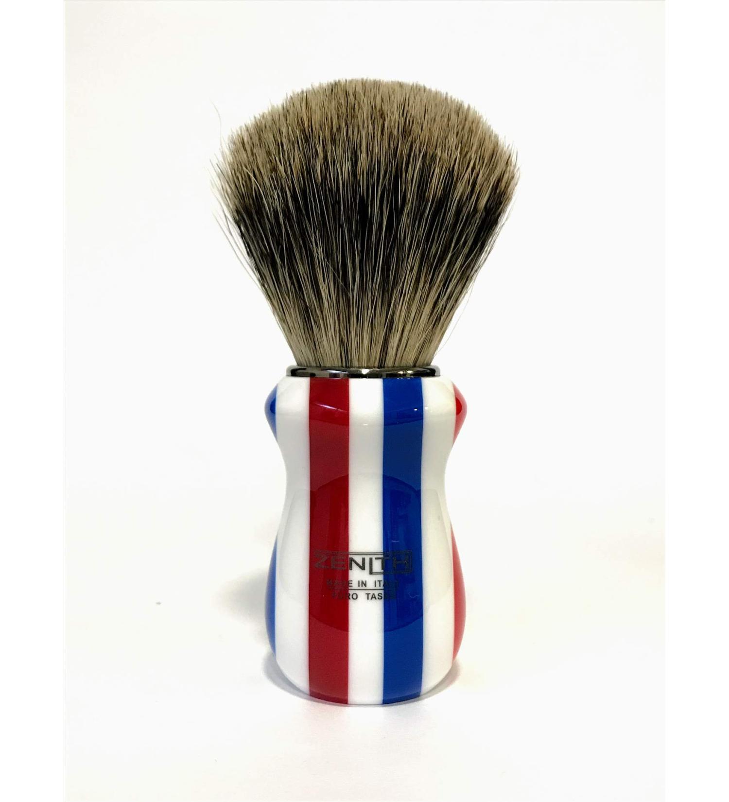 Zenith Barber Pole Shaving Brush with 100% Real Badger Hair - Best Badger - Made in Italy