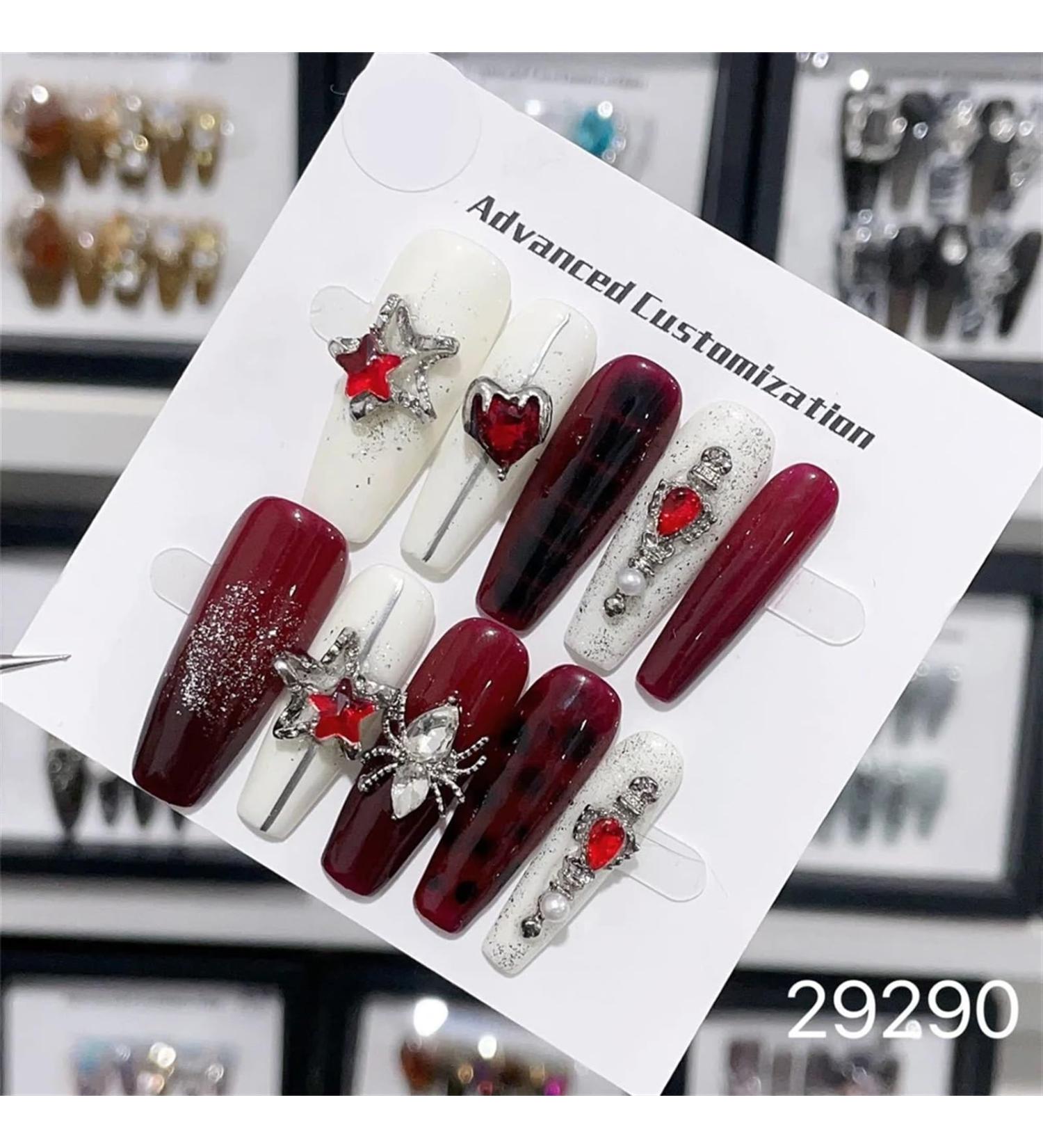 Nail Tips False Nails Tips Art Press on Nails Hand Made Fake Nails Painting Alloy Chain Decor Luxury Magic Mirror Power Design Punk Press On Nails(29290 L) - Buy Online on GoSupps.com