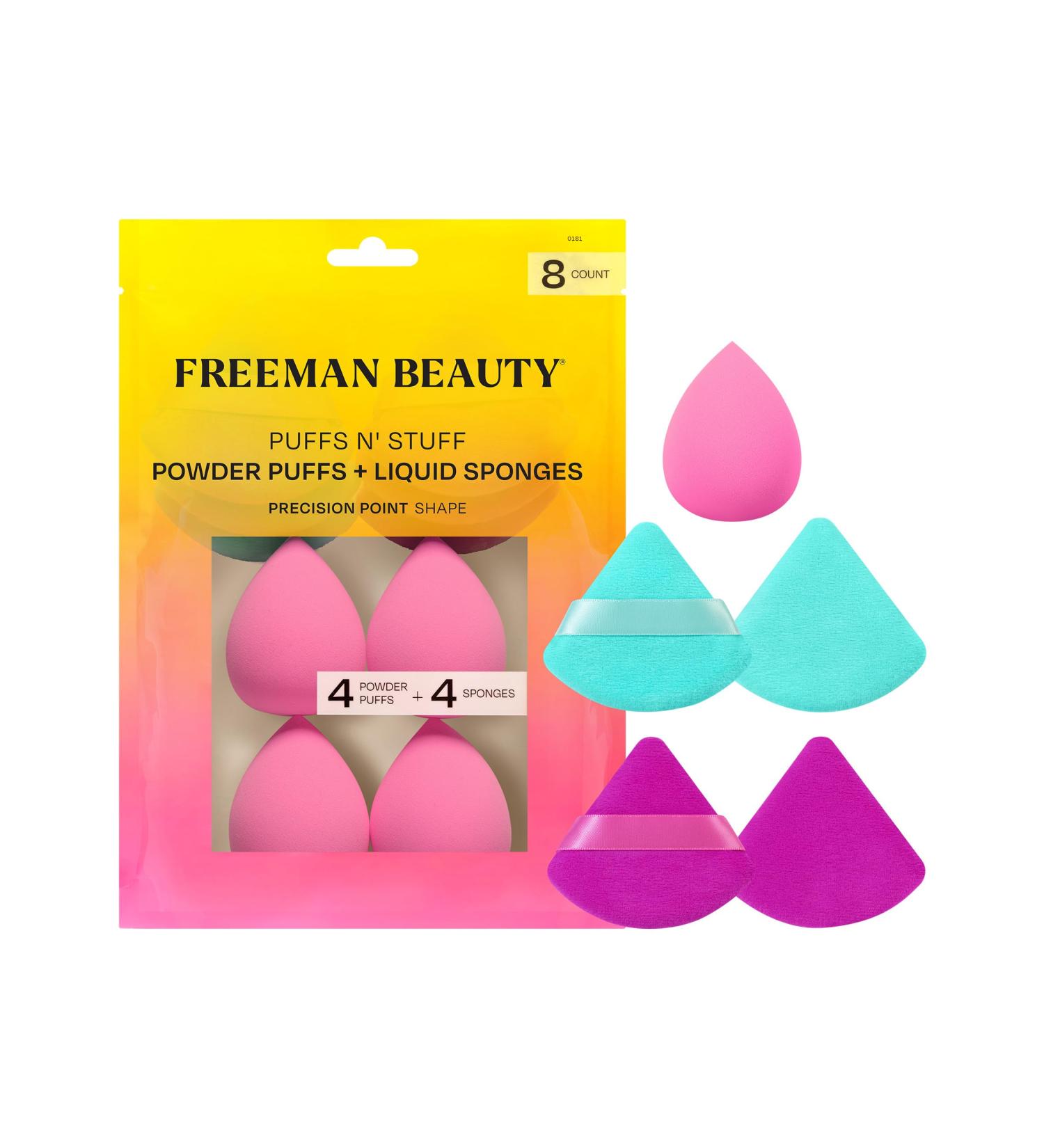 Freeman Puffs N' Stuff Powder Puffs + Liquid Sponges Set Makeup Blending Sponges & Powder Puffs For Foundation Concealer & Setting Powder Vegan & Cruelty Free 8 Count - Buy Online on GoSupps.com